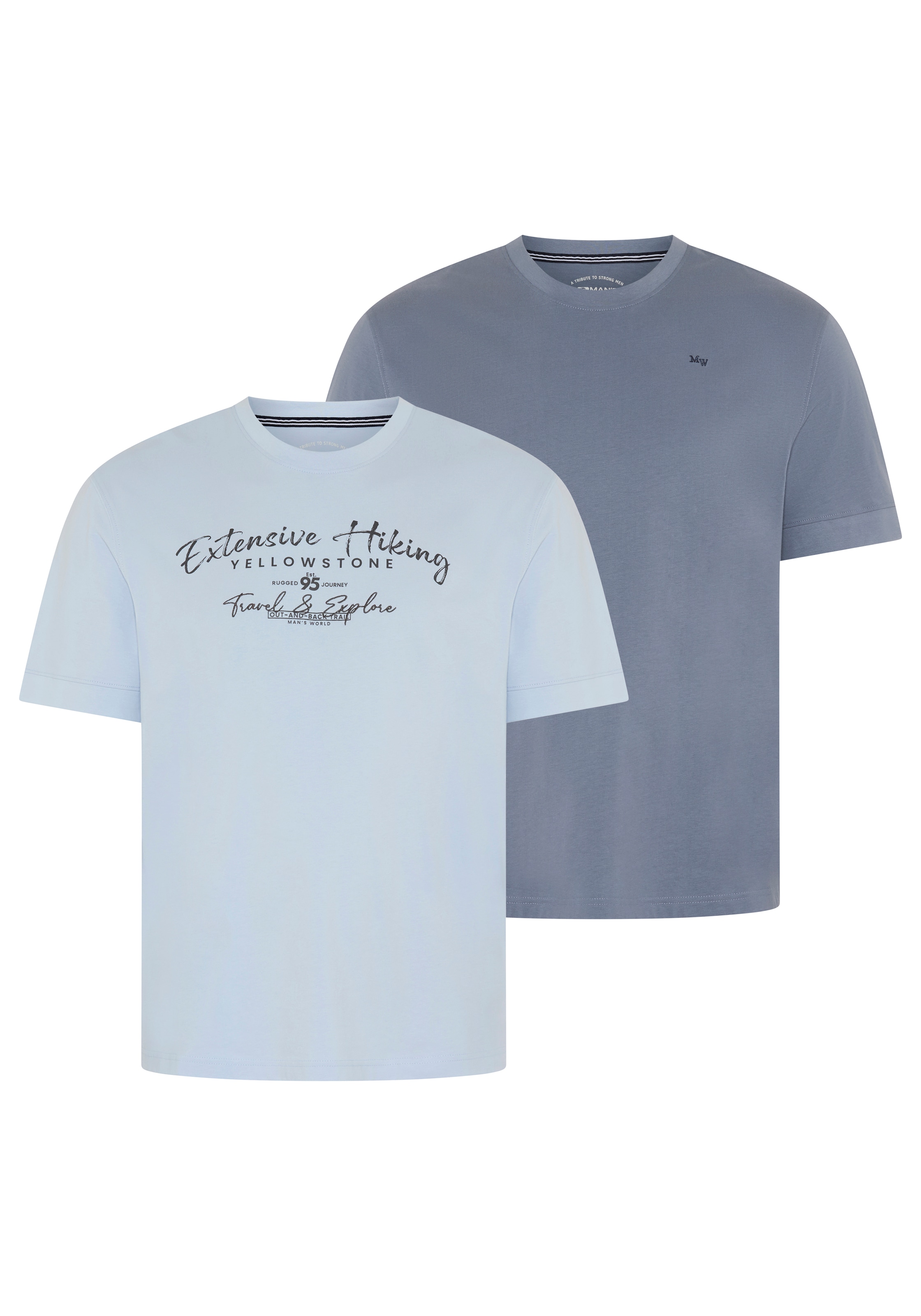 Man's World Plus Rundhalsshirt »auch in Grosse Größen bis Gr. 7XL Ärmel-Fit« 2er- Pack,  Regular Fit, Kurzarm, mit Rundhalsausschnitt, bedruckt