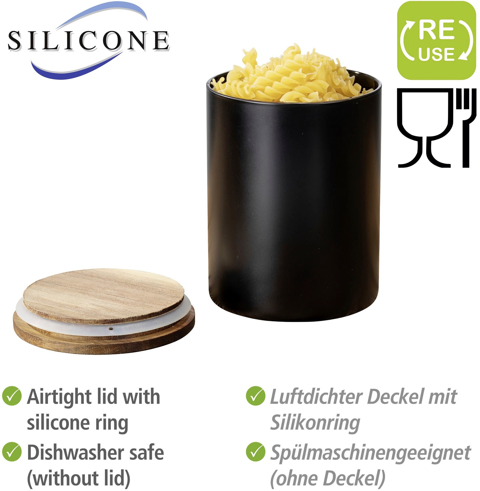 WENKO Vorratsdose »Modell Mio«, (1 tlg.), Frischhaltedose für Lebensmittel, luftdichter Deckel aus Akazienholz