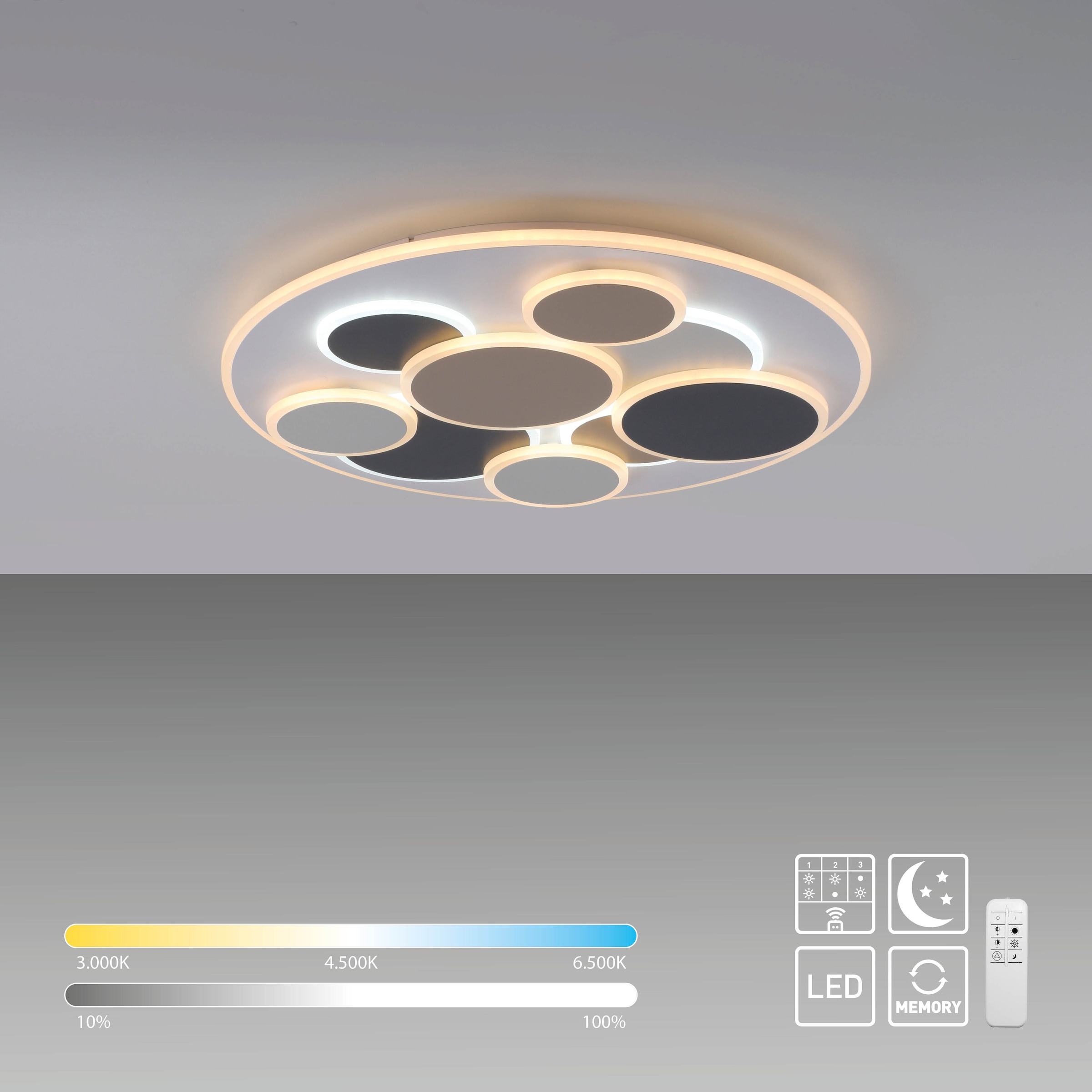 JUST LIGHT LED Deckenleuchte »MODENA« LED-Board 1 Stk. warmweiß - kaltweiß CCT 3000-6500K, dimmbar, Memoryfunktion, Infrarot-FB