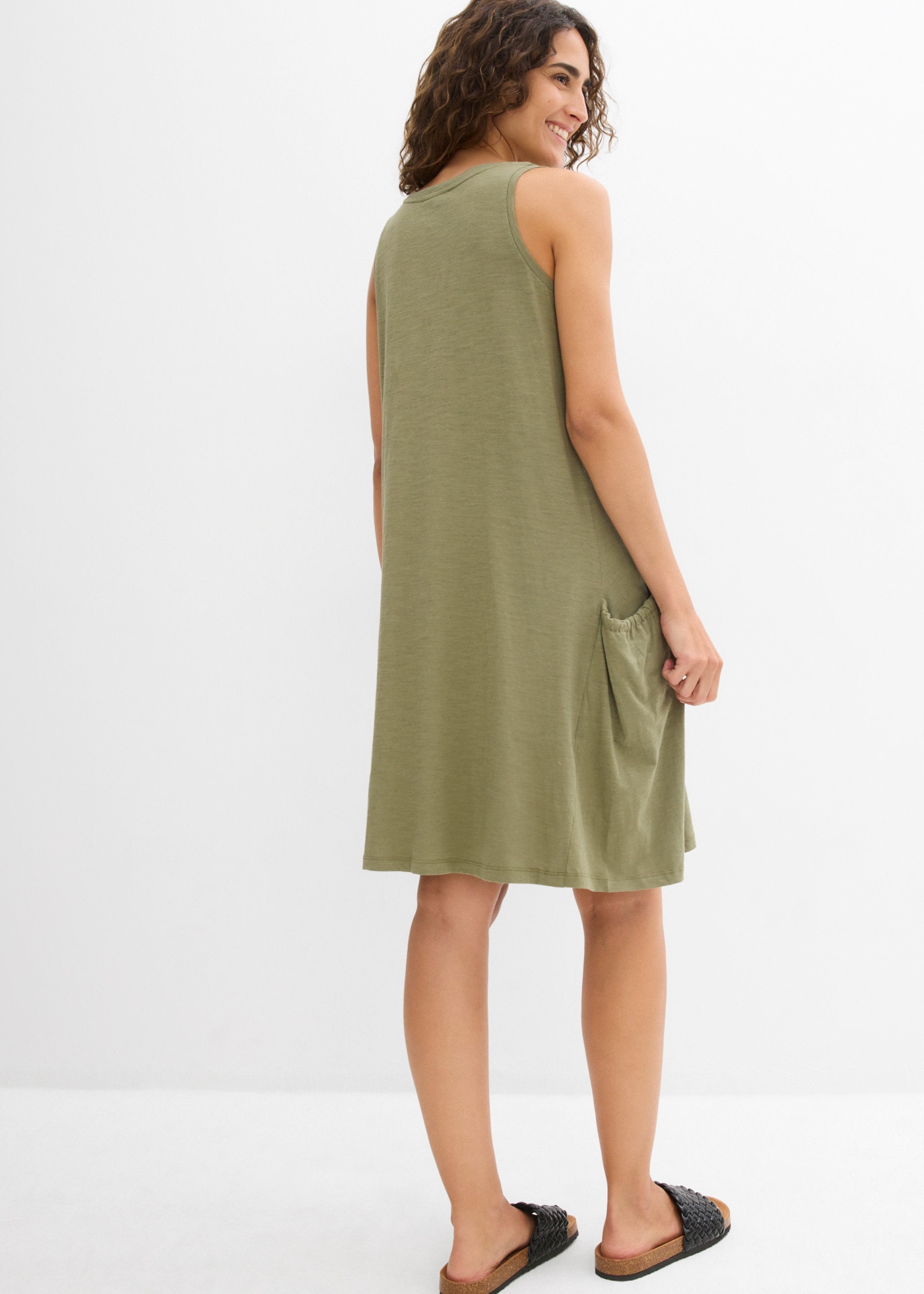 bonprix Jerseykleid »Baumwoll-Jerseykleid mit Taschen« für den Alltag, ärmellos, aus Baumwolle, in A-Linie, mit Taschen