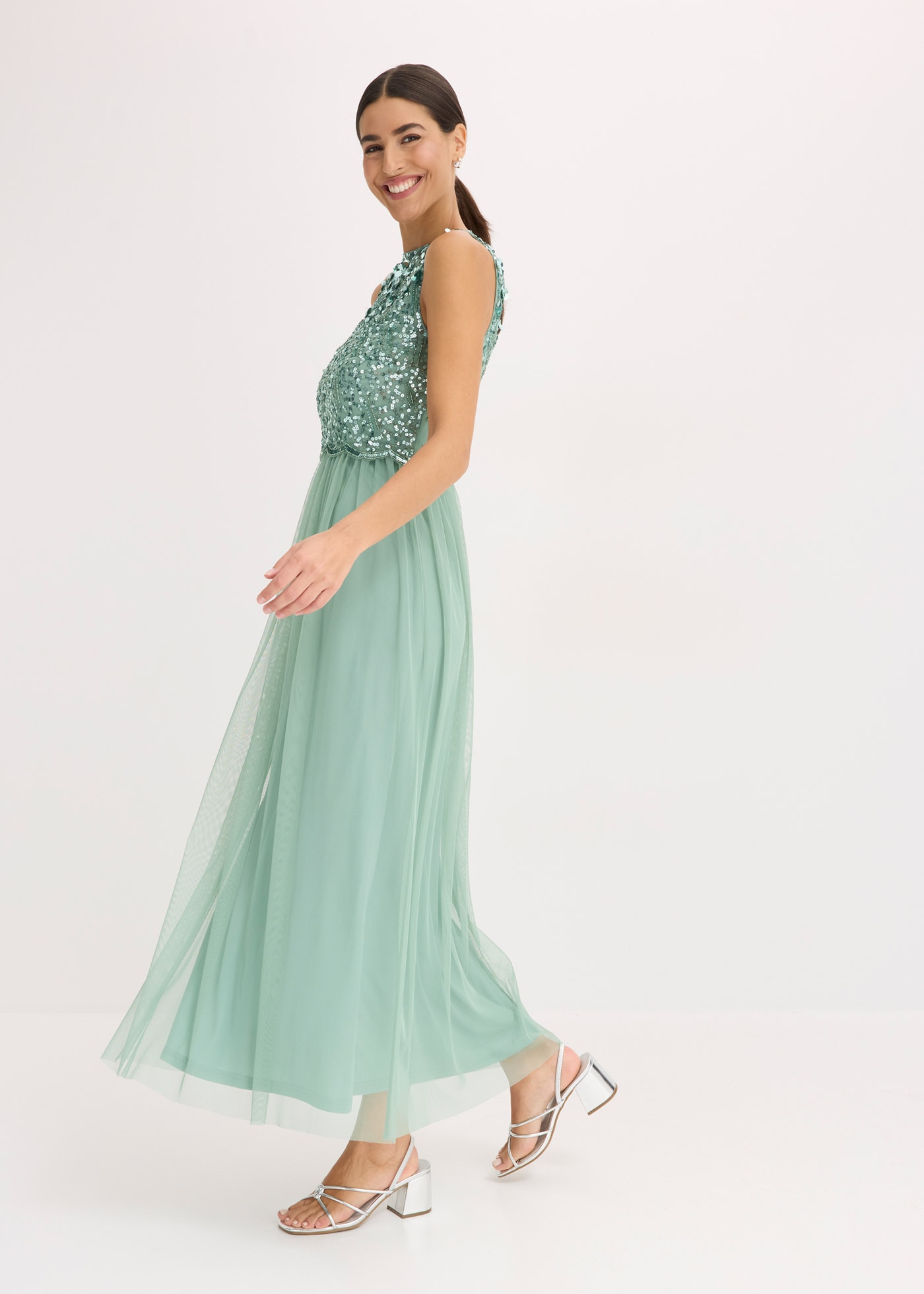 bonprix Maxikleid »Maxikleid mit Paillettenstickerei« ohne Ärmel, ausgestellte Passform, mit Paillettenstickerei