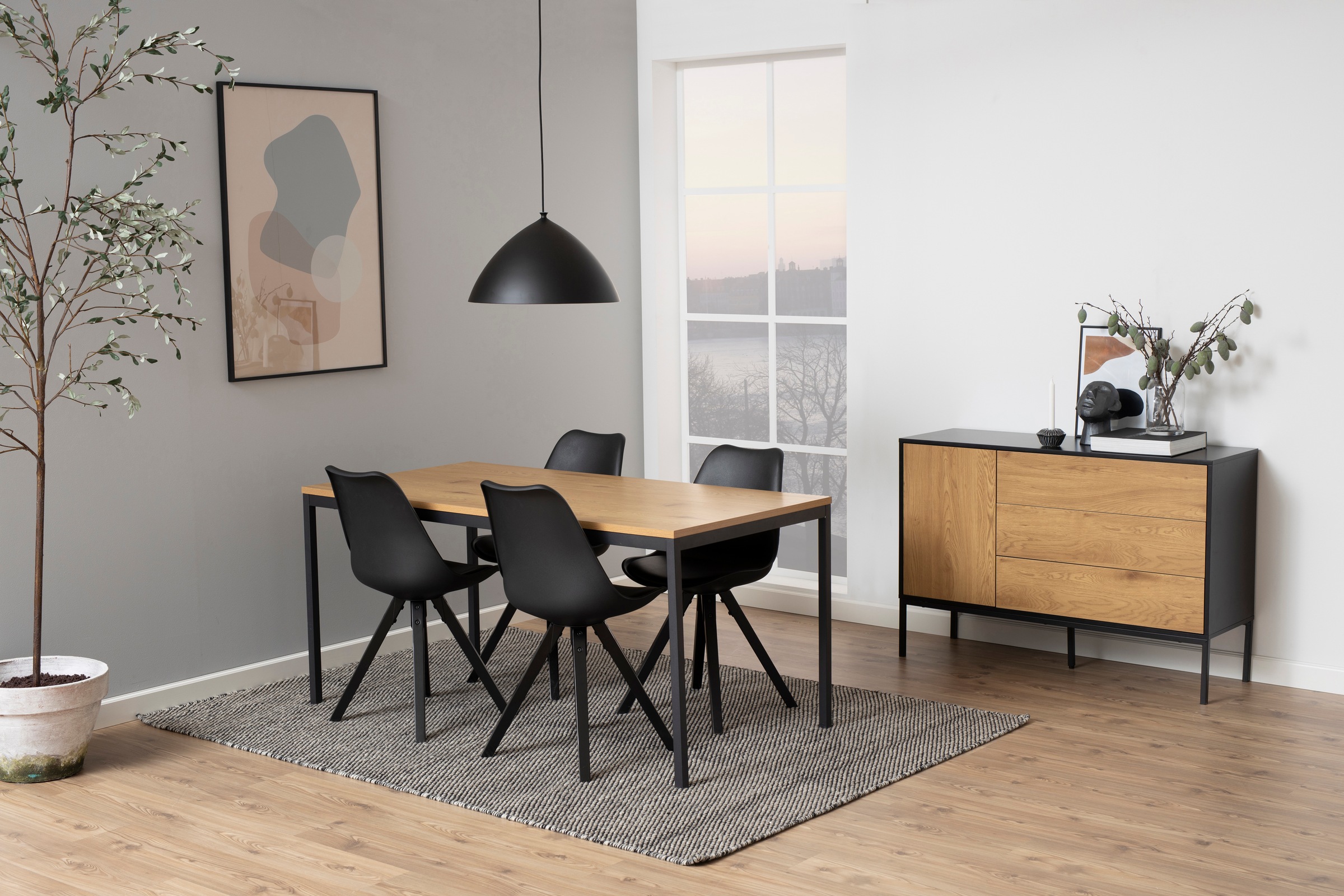 ACTONA GROUP Sideboard, (1), schwarze Kontrastrahmen, 1 Tür und 3 Schubladen, Breite 120 cm
