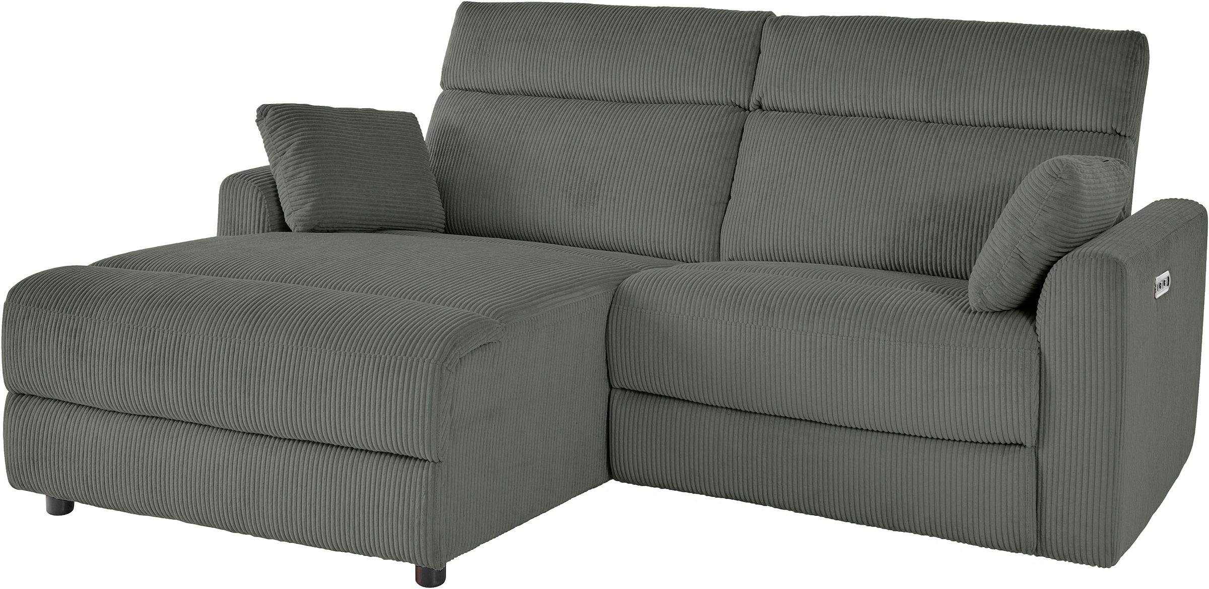 INOSIGN Ecksofa »JENNA, L-Form,  209cm, manuelle u. elektrische Funktion, mit USB A/C,« Liegefunktion 105°-150°, Federkern, Cord