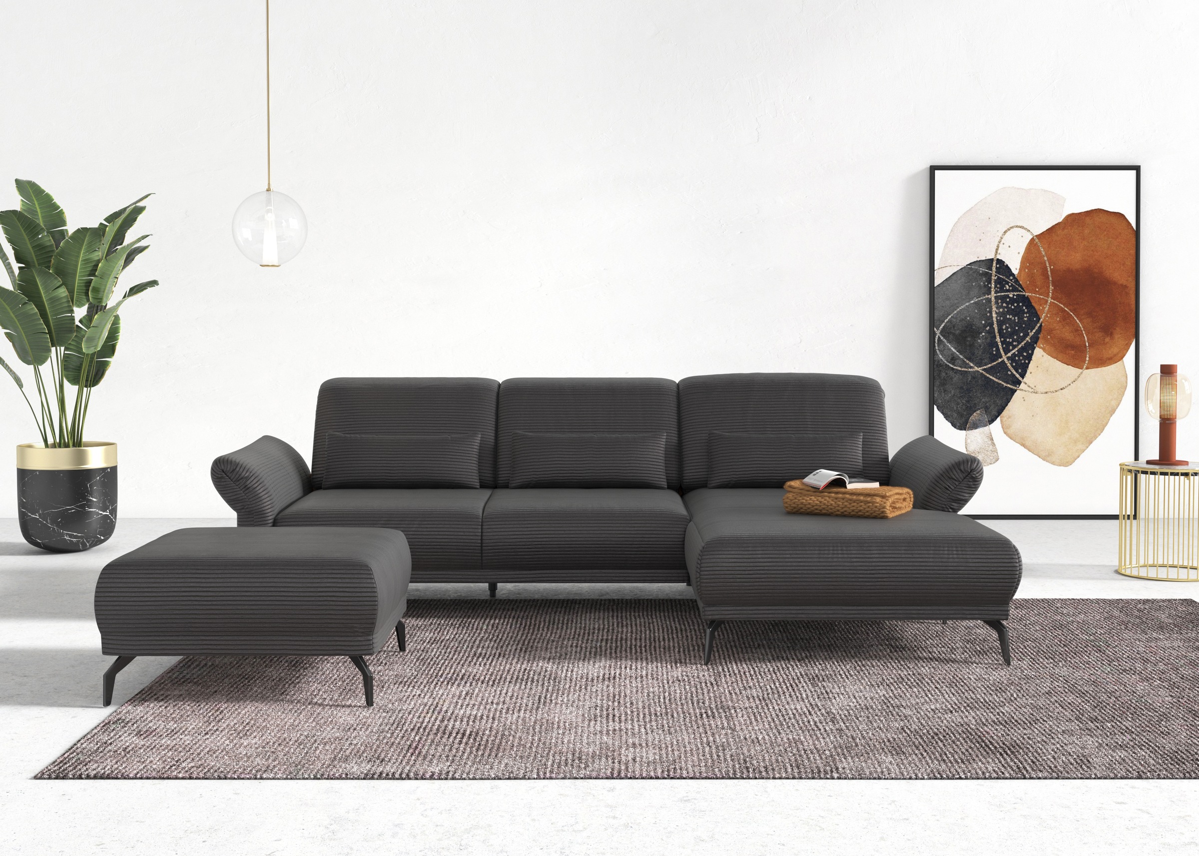 INOSIGN Ecksofa »Coco L-Form« Sitztiefen-, Arm- und Kopfteilverstellung, Cord-Bezug, Fußhöhe 15 cm