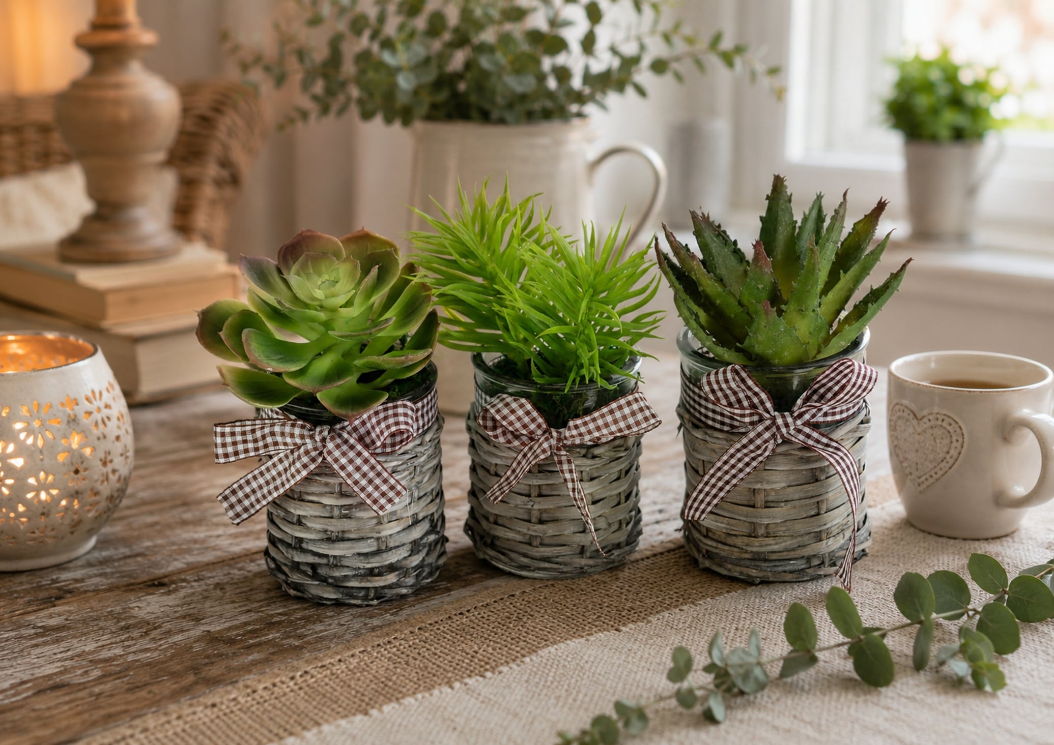 I.GE.A. Kunstblume »Künstliche Sukkulenten im Topf 3er Set 15cm Agave Aloe Vera Pflanze« Kunstkaktus Kaktus Pflanze Deko Dekopflanze Kalanchoe Zimmerpflanze