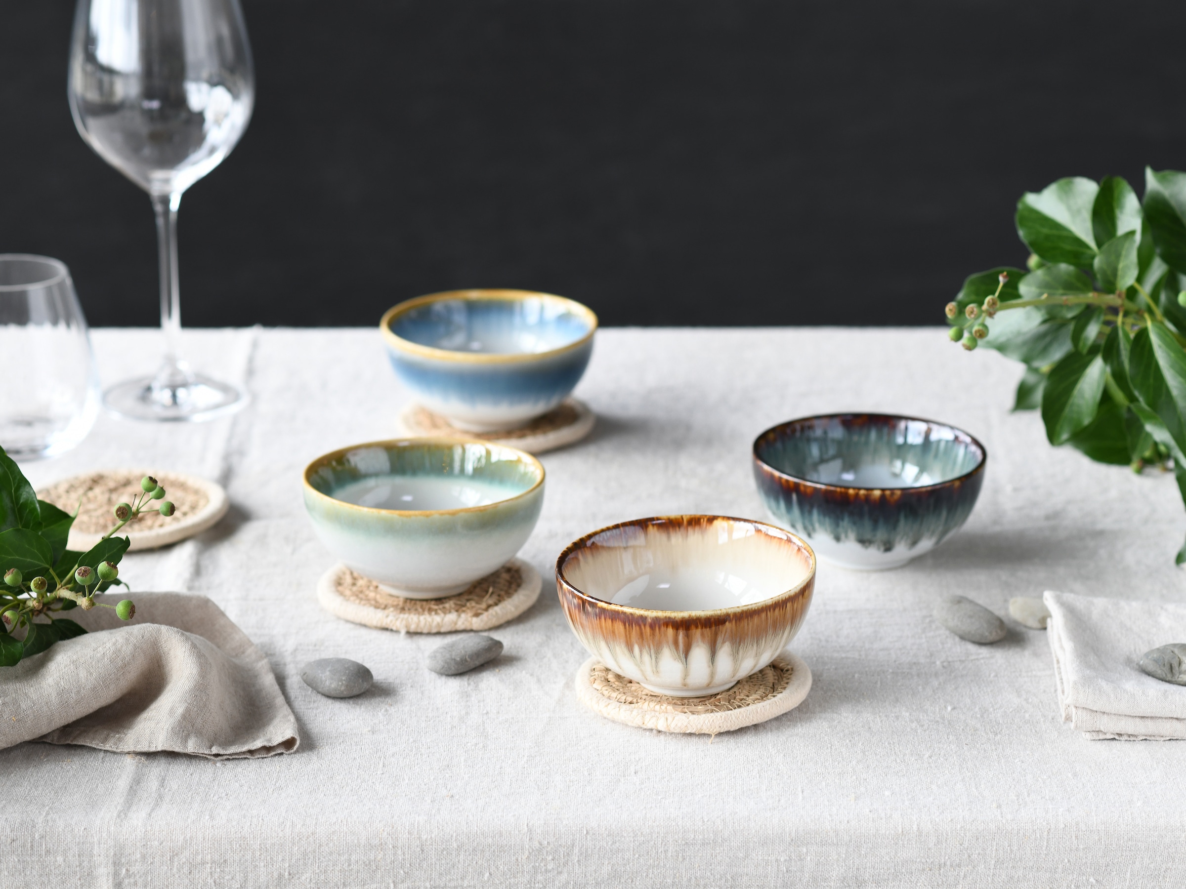 CreaTable Dipschale »Cascade, Schale 4-tlg« 4 Stk. aus Steinzeug Rekativglasur, Healthy Food