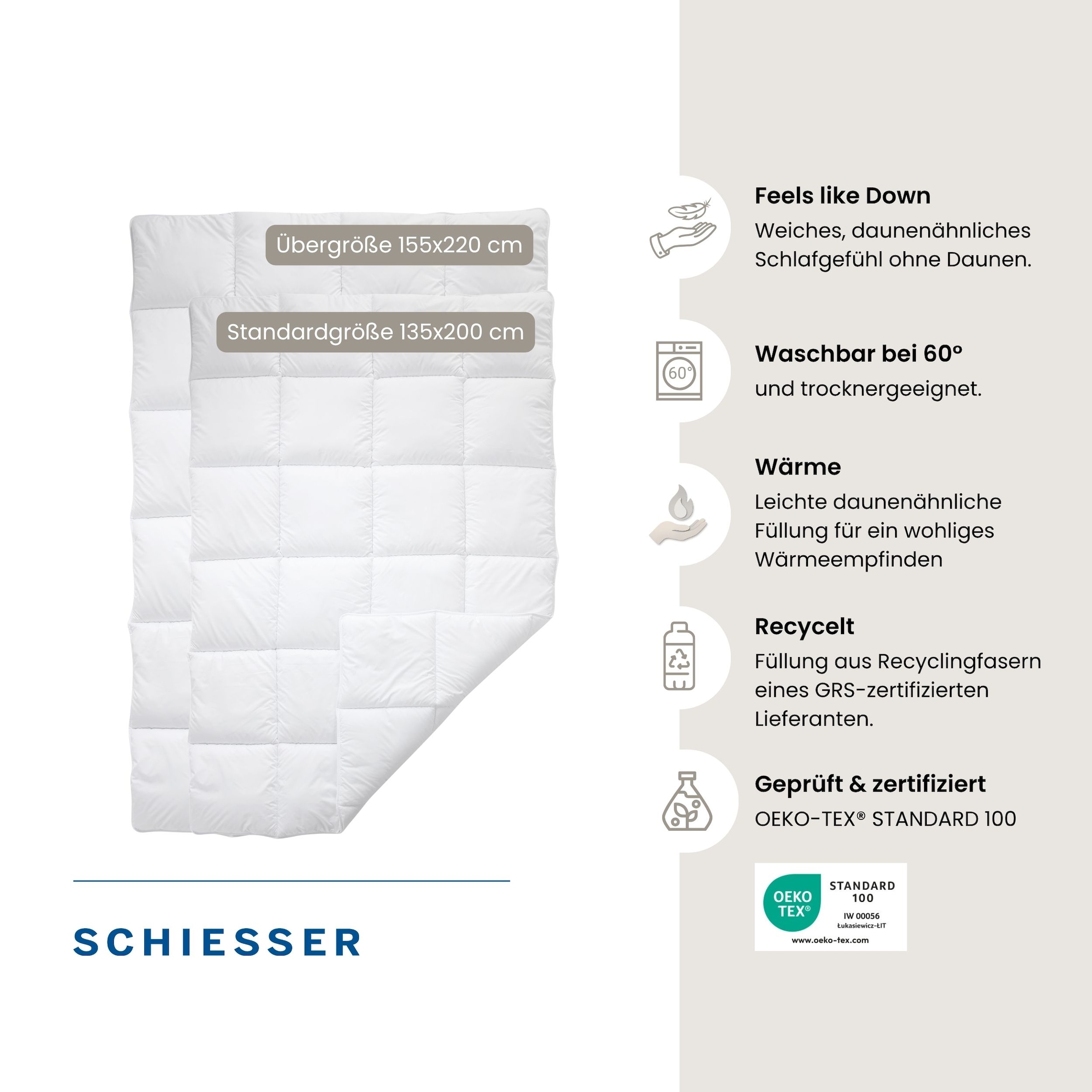 Schiesser Microfaserbettdecke »Feels like Down Bettdecke mit daunenähnlicher Mikrofaser-Füllung« normal 1 Stk. tlg. superleichte, silikonisierten Hohlfasern