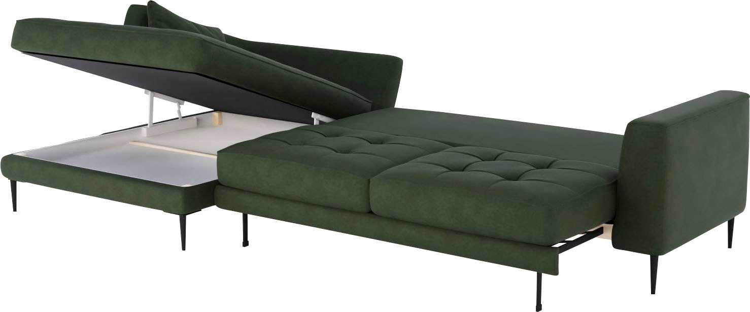TRENDMANUFAKTUR Ecksofa »Luzi, wahlweise mit Schlaffunktion und Bettkasten, gemütlich, L-Form«, Designsofa mit Ottomane, Metallfüße schwarz, Breite 264 cm