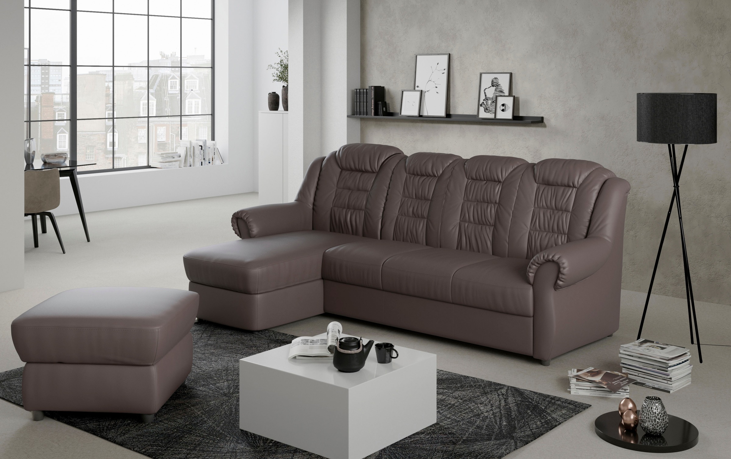 Home affaire Ecksofa »Boston L-Form«, mit hoher Rückenlehne, wahlweise mit Bettfunktion
