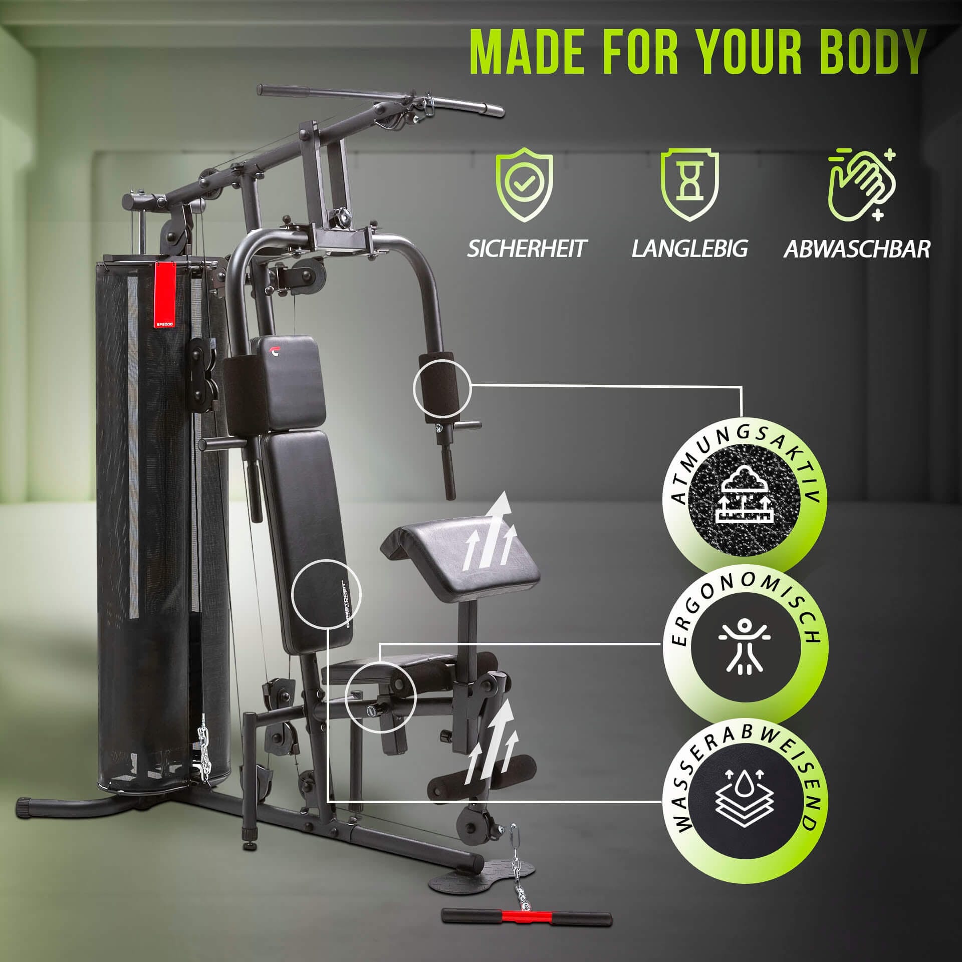 Christopeit Sport® Kraftstation »SP 2000«, 8 Gewichtsblöcke, (Butterflystange, Latzug, Ruderfunktion und mehr), multifunktionale Fitnessstation, max. Trainingsgewicht 56 kg