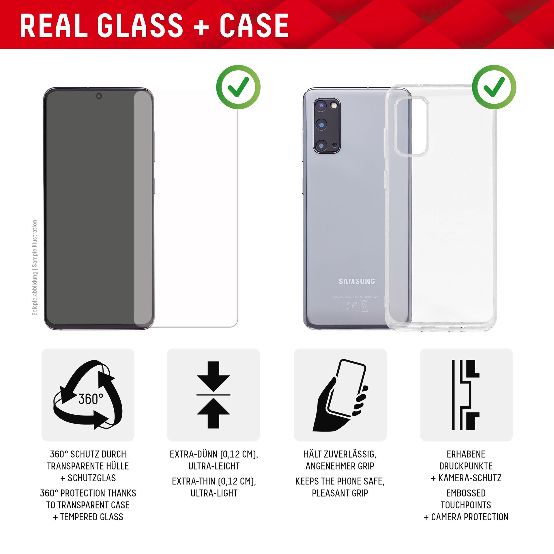 Displex Displayschutzglas »Real Glass + Case Set«, für Google Pixel 8 Pro, Displayschutzfolie Displayschutz Rundumschutz 360 Grad splitterfest