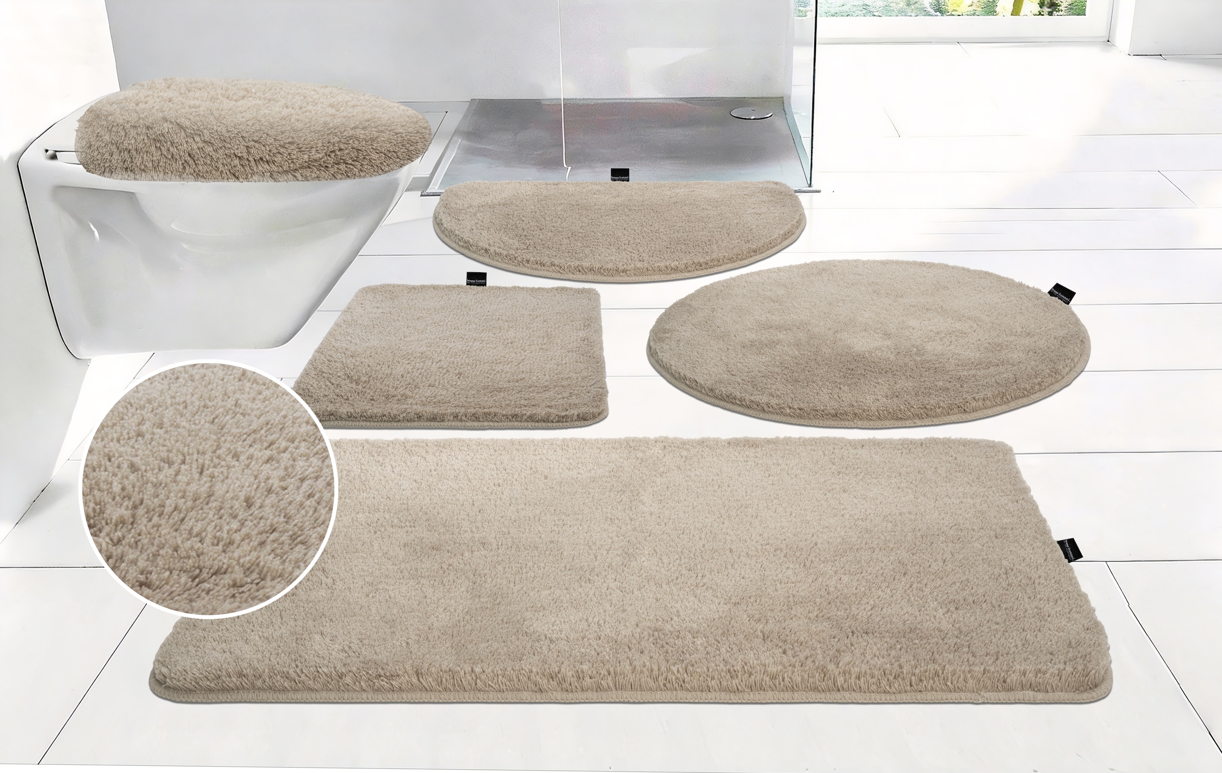 Bruno Banani Badematte »Lana, Standard & Premium Qualität, 25 mm oder 30 mm Höhe« rutschhemmend beschichtet fußbodenheizungsgeeignet | schnell trocknend | strapazierfähig Badteppich, Badematten, unifarben, auch als 3 teiliges Set & rund