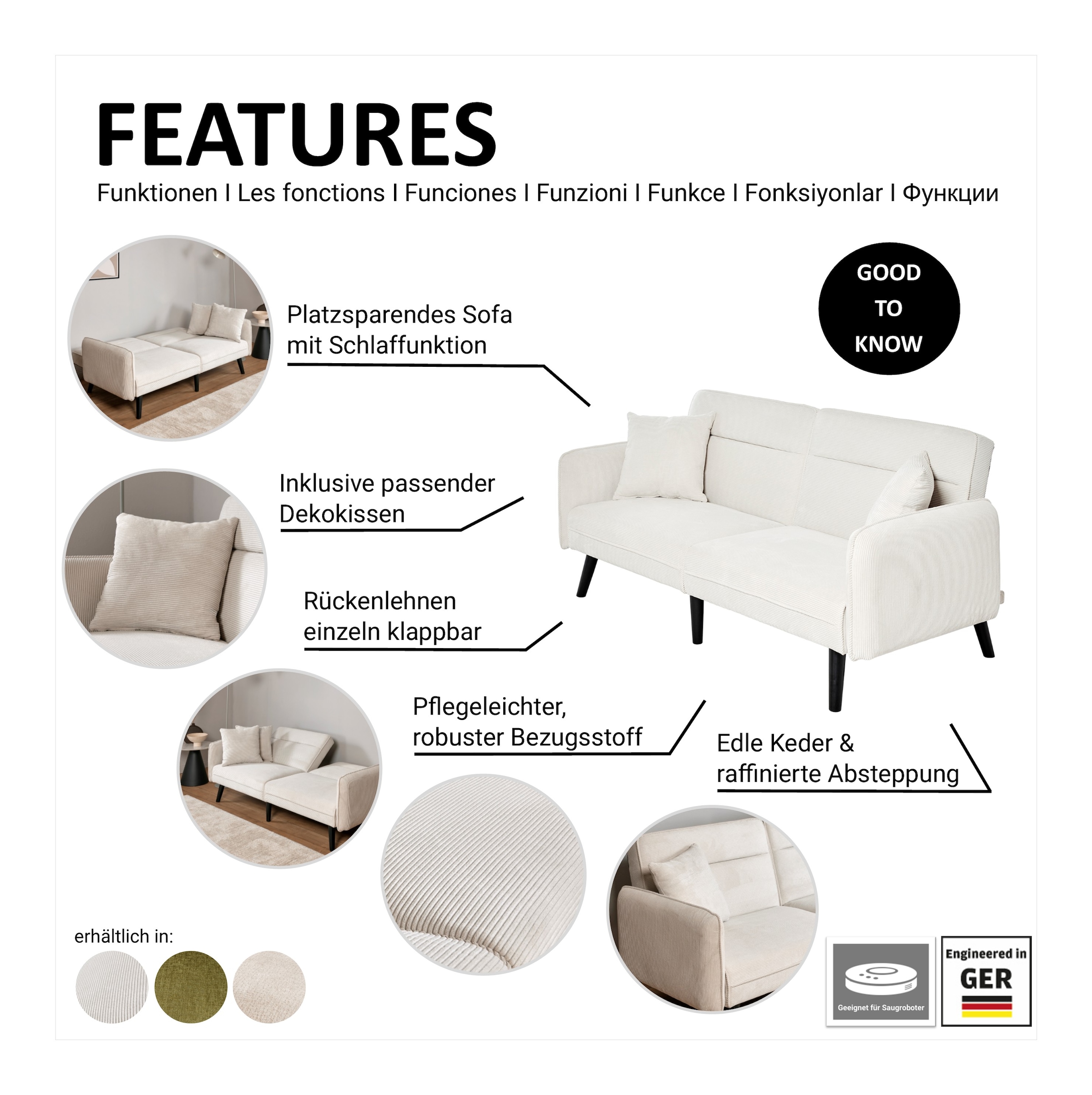 Jahnke Schlafsofa »CHILLAX LINE« mit Relax-und Schlaffunktion, inkl. Kissen, Breite 191 cm