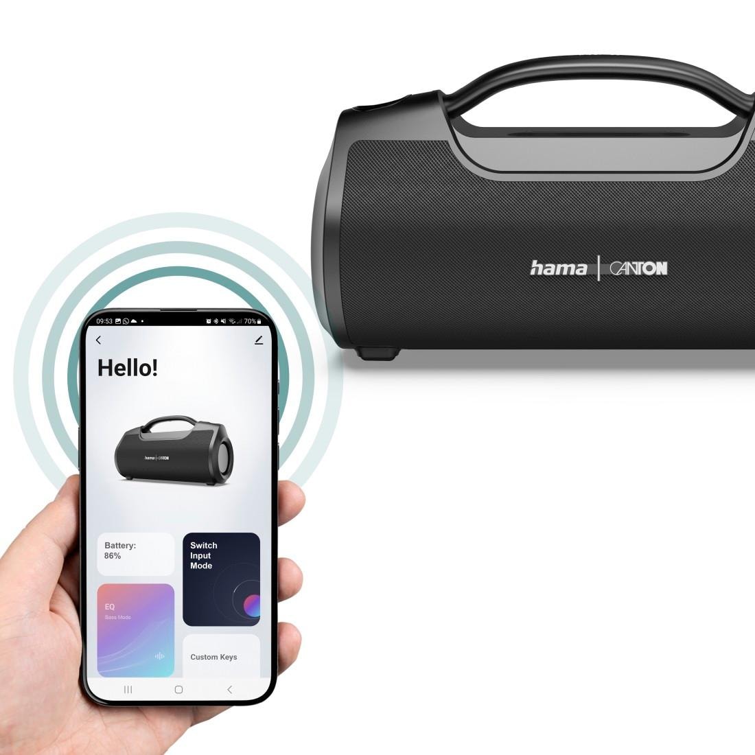 Hama Bluetooth-Lautsprecher »Bluetooth-Lautsprecher 60W (App, Party Box wasserfest IPX6, PowerPack)« (A2DP Bluetooth App-Steuerung | Kabellos | Powerbank 160 W) Outdoor, tragbar, App-Steuerung, kabellos, Ladefunktion