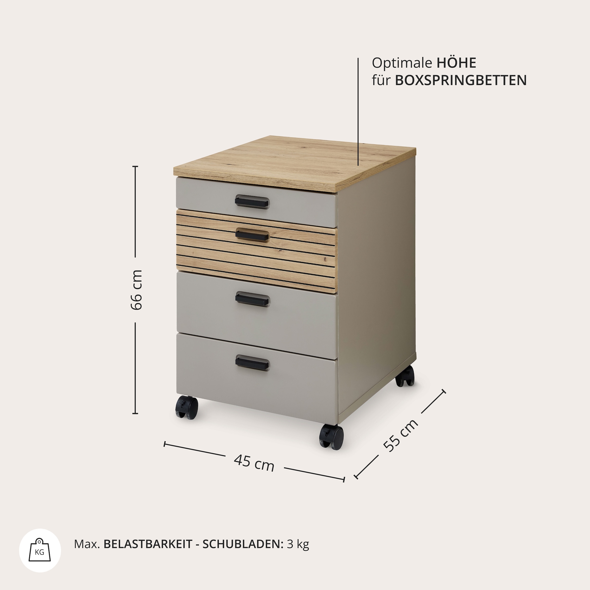 Innostyle Rollcontainer »Rollcontainer Glenn, 45 x 66 x 55 cm (B/H/T)« 1 Stk. tlg. inkl. Filzeinlage, 4 Rollen(2 mit Bremsen) oder Sockel, SK Soft-Close