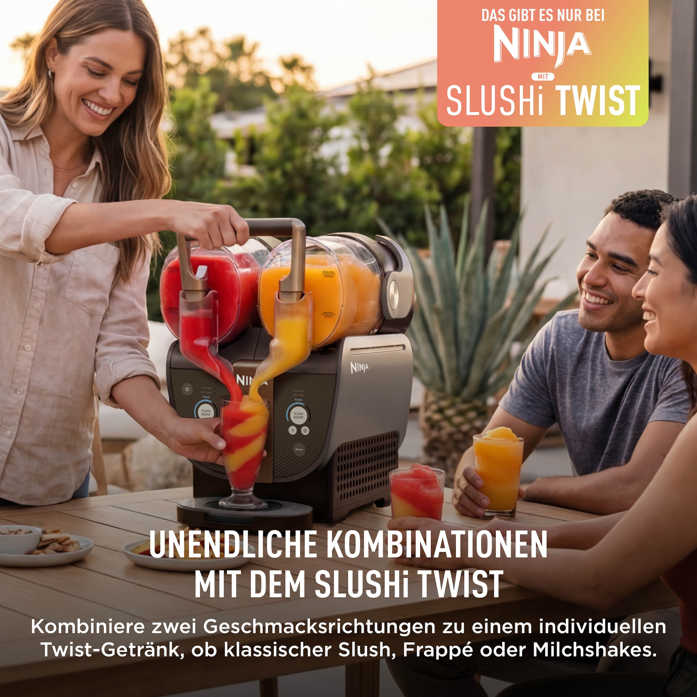 NINJA Slush-Eismaschine »SLUSHi Twist, 2-in-1 SLUSHi Maschine, Dual-SlushAssist-Technologie« 1,42 l 500 W 2 Behälter für gleichzeitige Zubereitung von zwei Geschmacksrichtungen