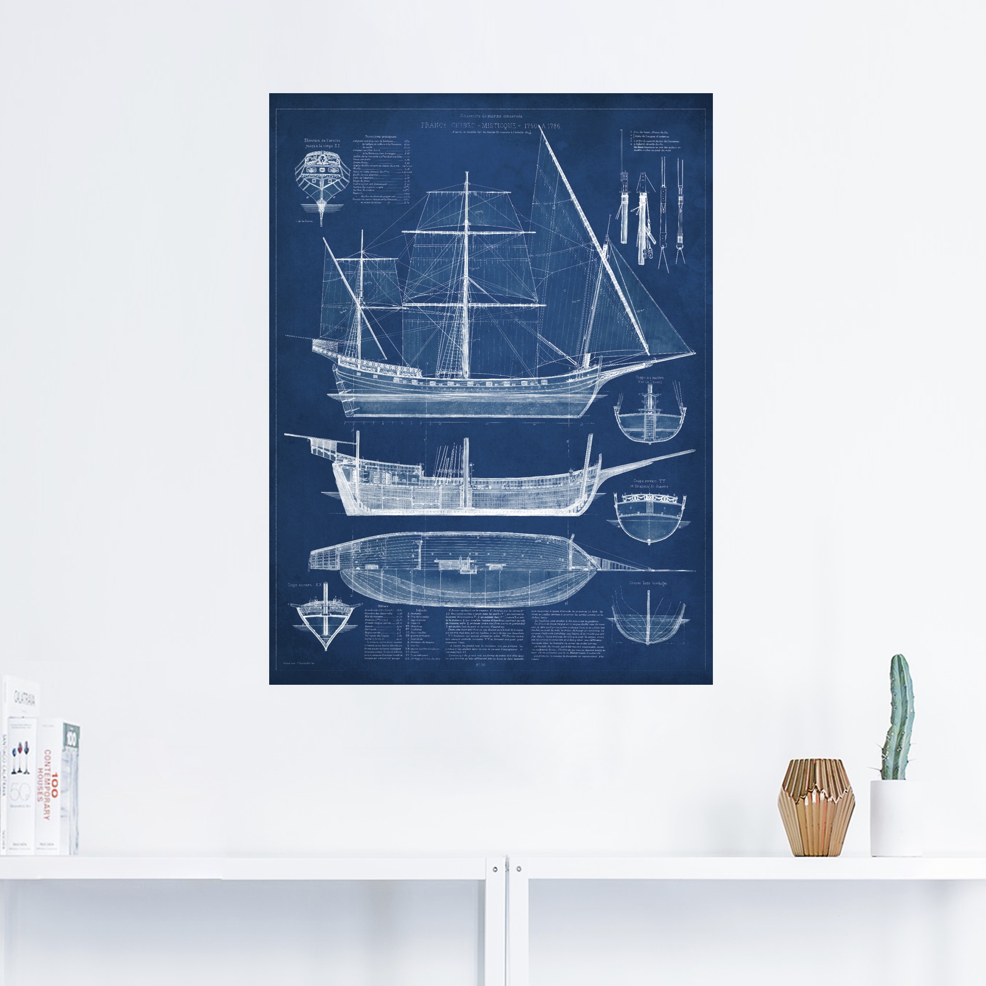 Artland Wandbild »Entwurf für ein Antikes Schiff I«, Boote & Schiffe, (1 St.), als Alubild, Outdoorbild, Wandaufkleber in verschied. Größen