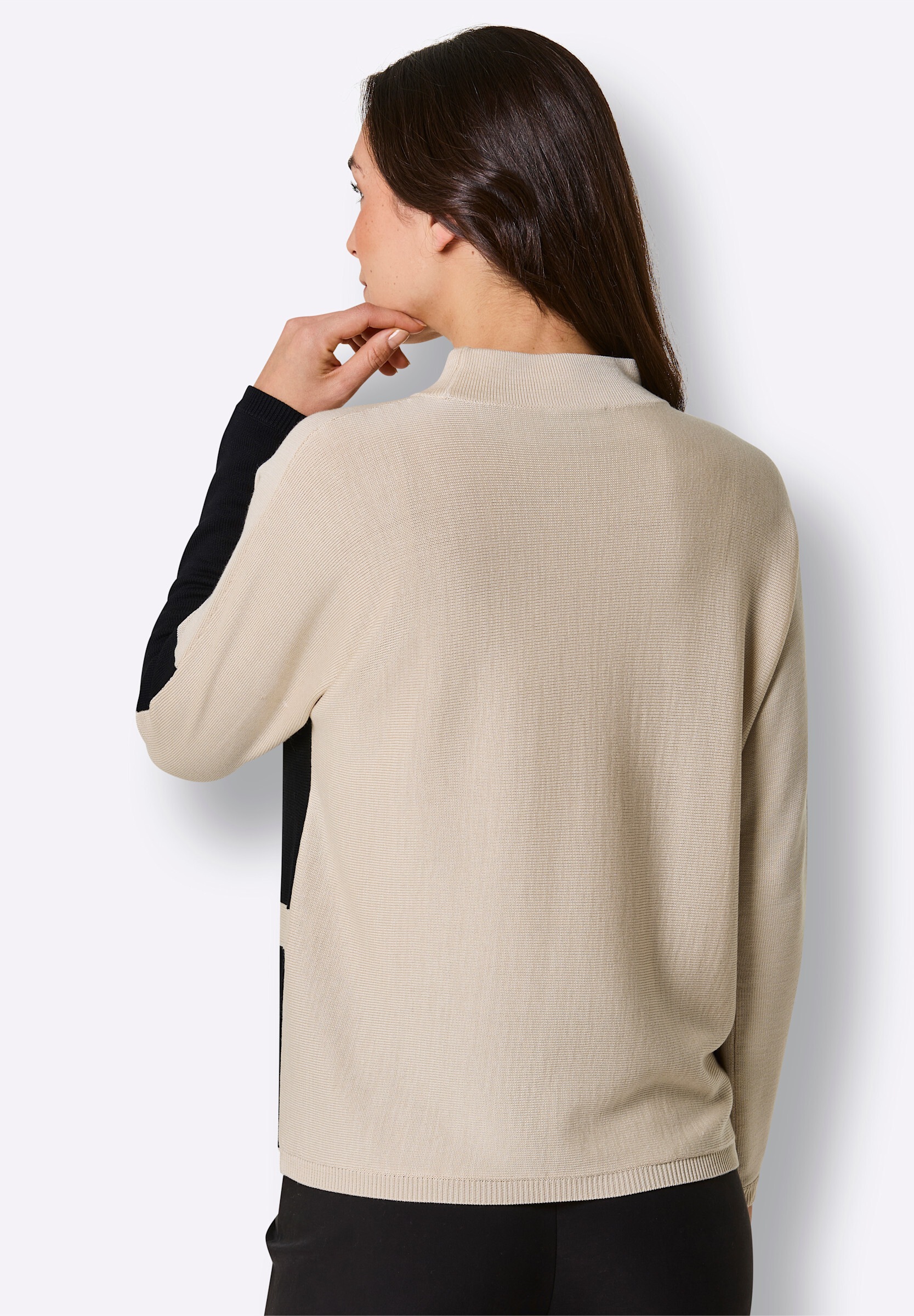 creation L Strickpullover »Merino-Lyocell-Pullover Stehkragenpullover mit Intarsien-Dessin«