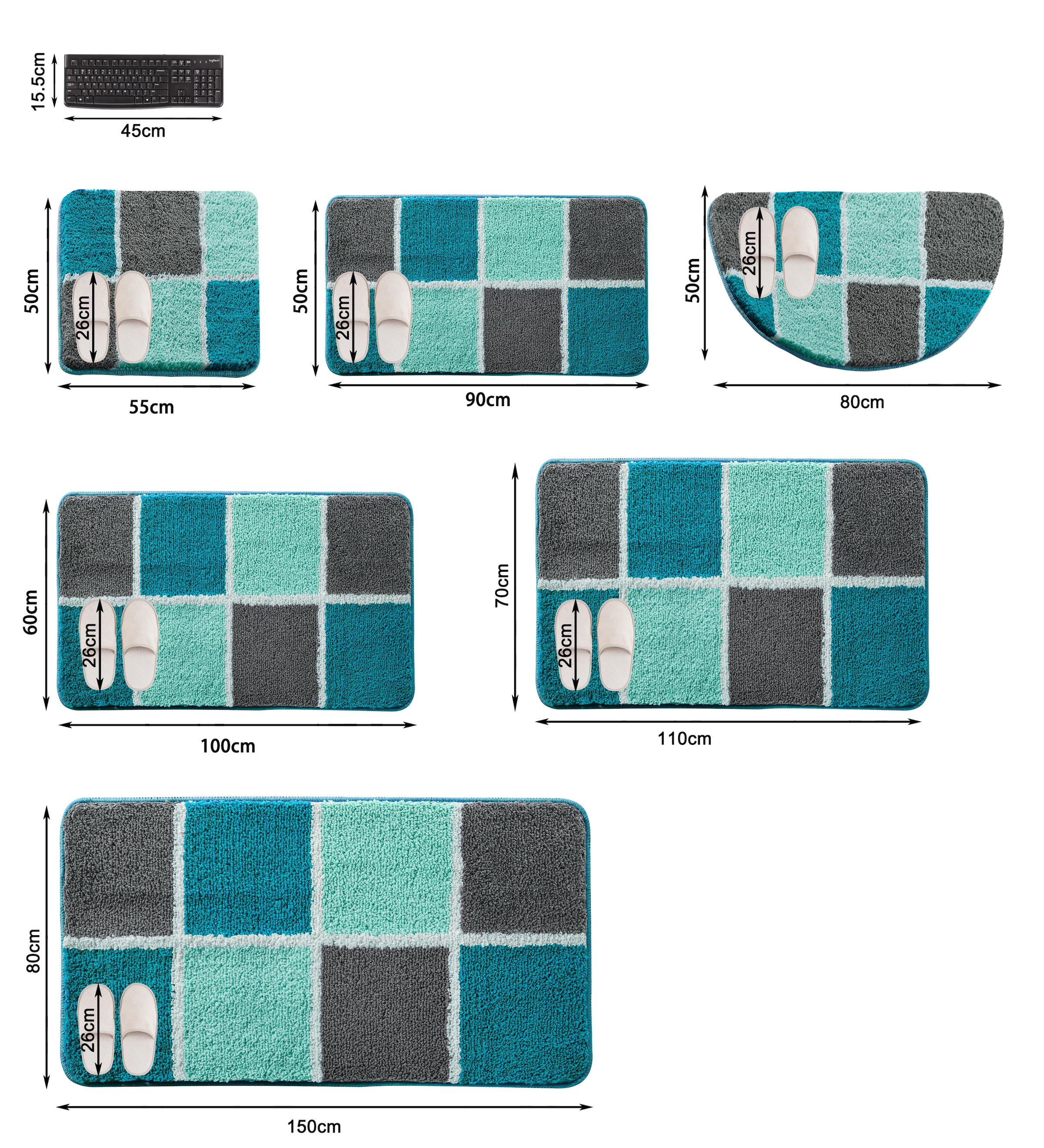 my home Badematte »Anna mit Kachelmuster, Badvorleger, Badezimmer Teppich, Duschvorleger«, rutschhemmend beschichtet, strapazierfähig, Badteppich, Hoch-Tief Effekt, Modern, Weich