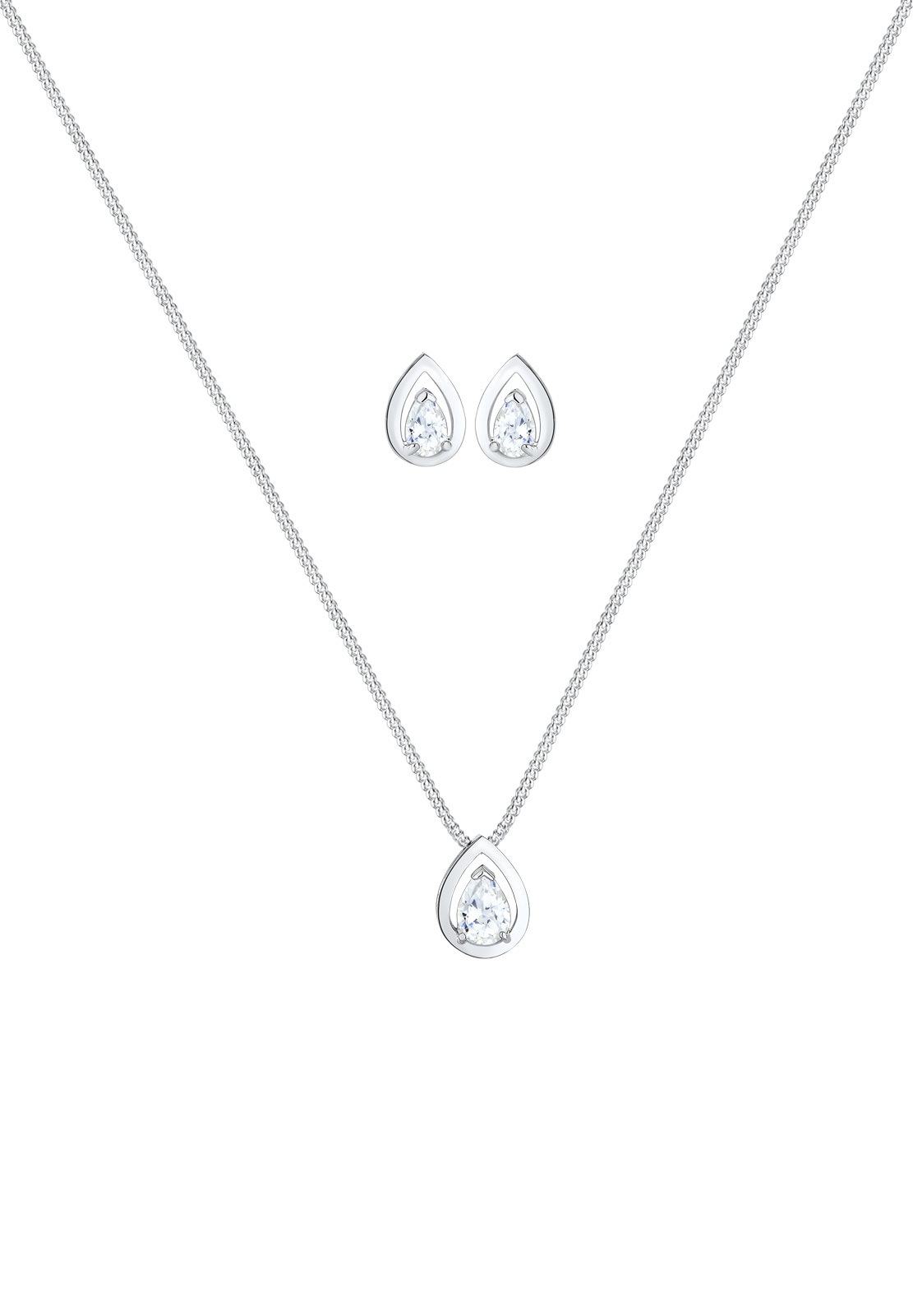 Elli Ohrring und Ketten Set »Schmuckset Set Tropfen Zirkonia Weiß 925 Sterling Silber«