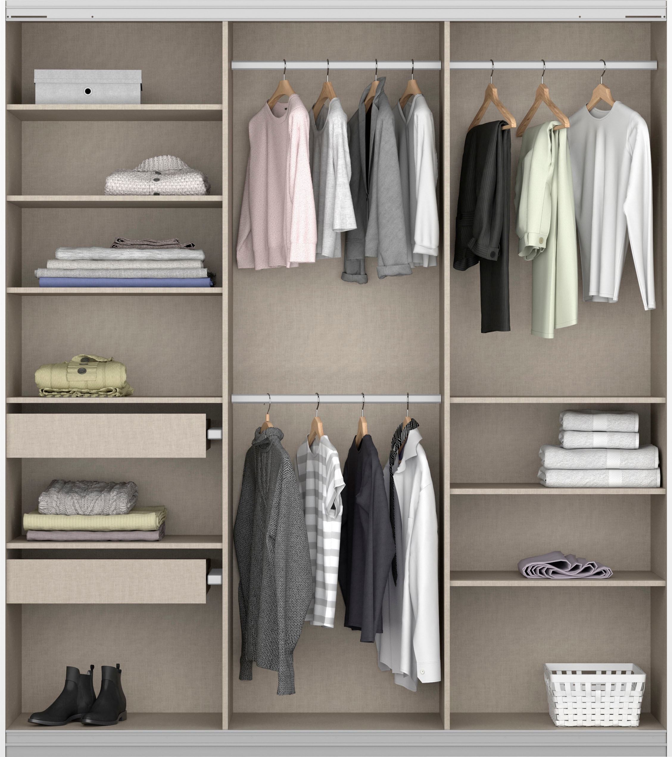 rauch Schwebetürenschrank »Kleiderschrank Schrank Garderobe BESTSELLER KOLUNA mit Spiegel«, inkl. 2 Innenschubladen sowie extra Einlegeböden MADE IN GERMANY
