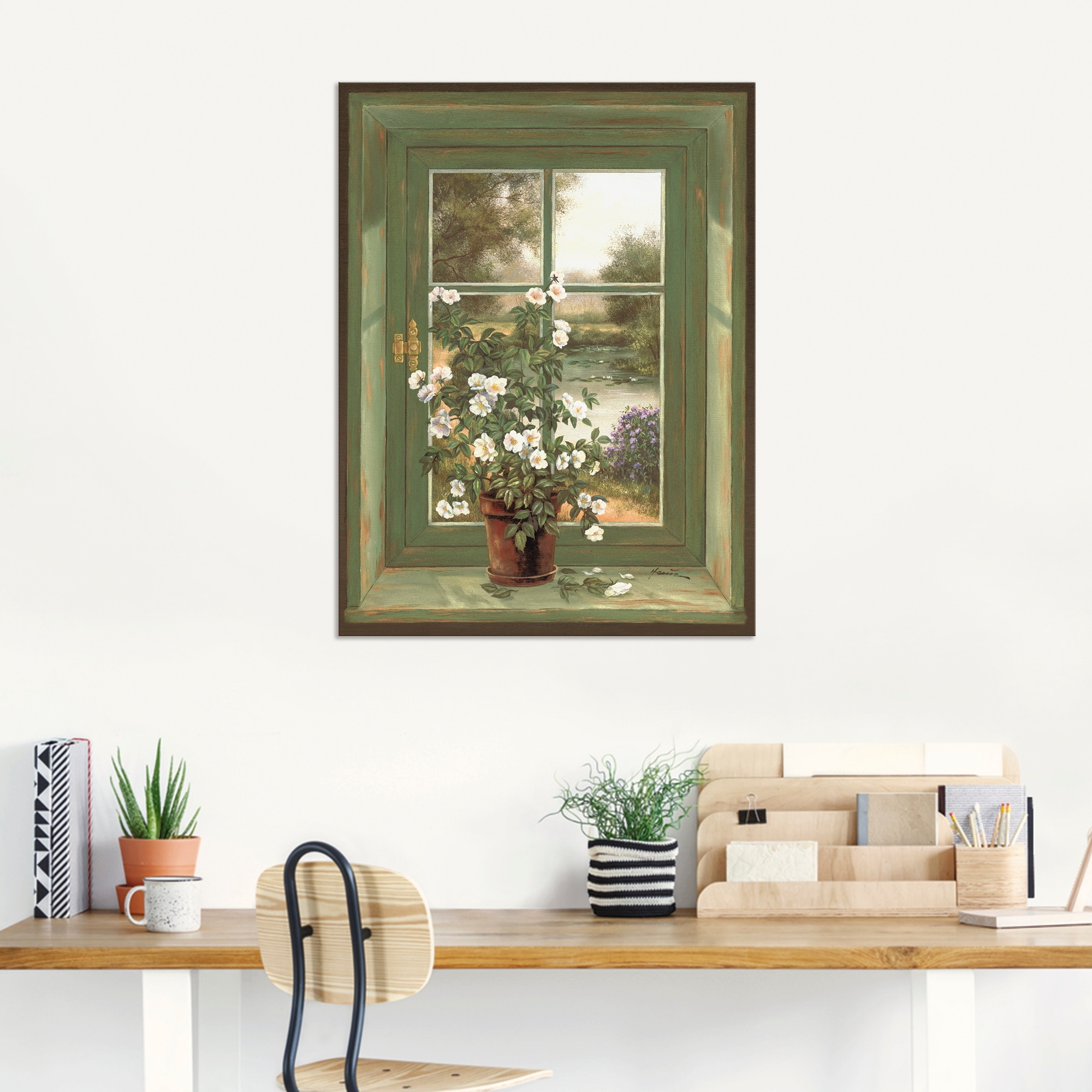 Artland Wandbild »Wildrosen am Fenster«, Arrangements, (1 St.), als Alubild, Outdoorbild, Leinwandbild, Poster, Wandaufkleber