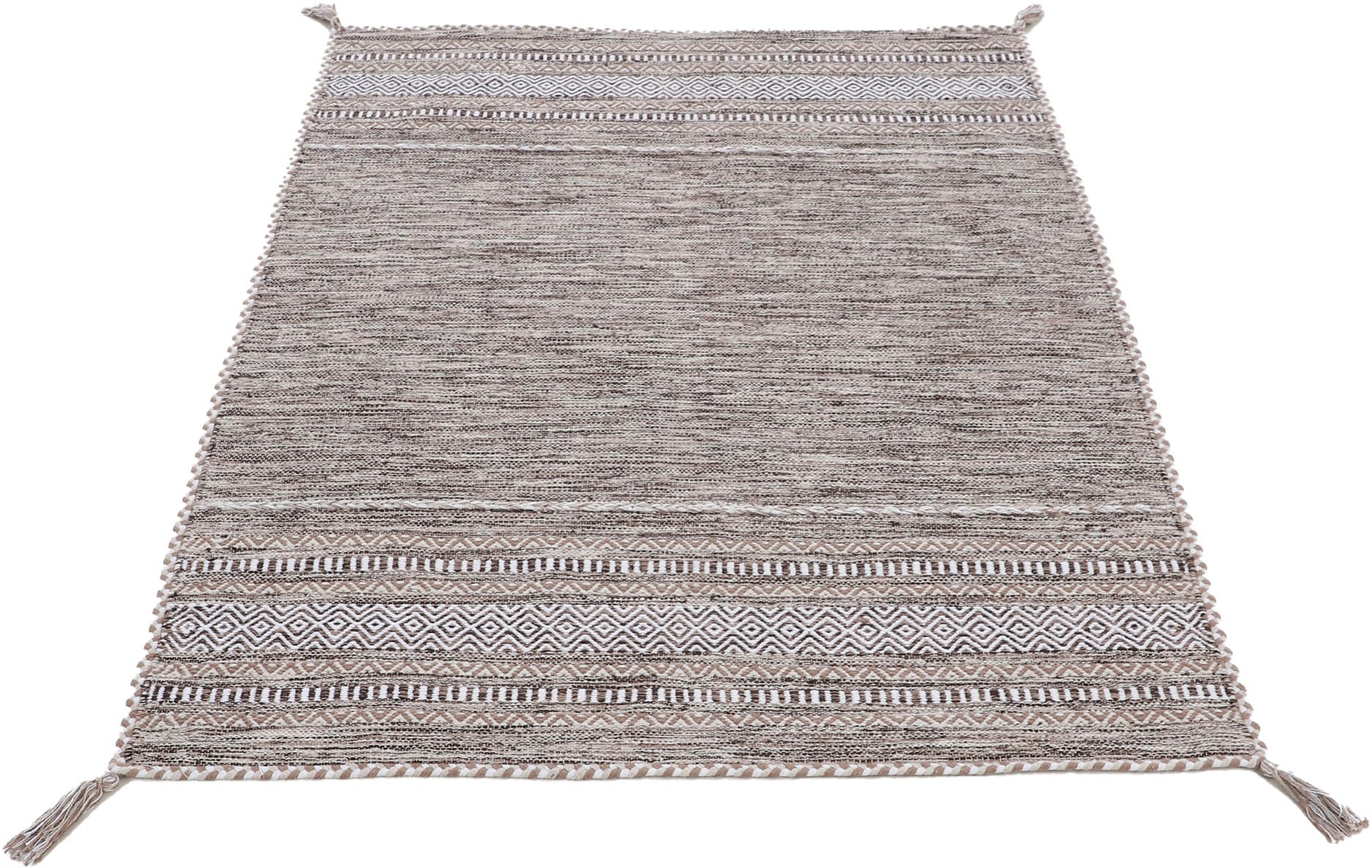 carpetfine Teppich »Kelim Azizi,  auch als Läufer erhältlich«, rechteckig, 5 mm Höhe, handgewebt, Baumwolle, Wendeteppich mit Fransen, Fleckerl, Wohnzimmer