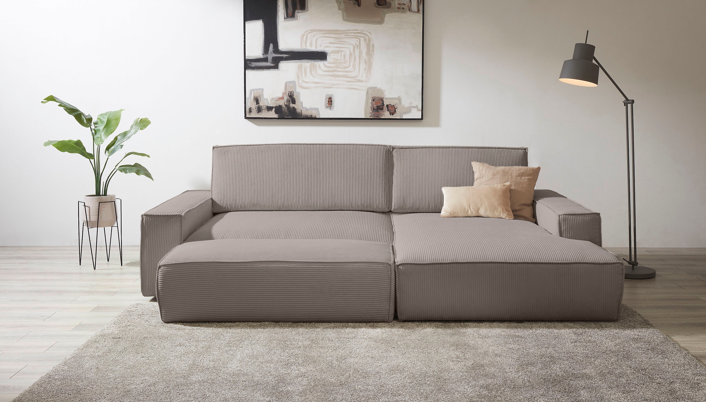 Home affaire Polsterecke »NEU: SHERWOOD XXL tief, L-Form mit Schlaffunktion, Big-Sofa mit Hocker«, (Set, 2 St.), stellbar zum Schlafsofa (Krokodilverbinder), Cord, Leinenoptik