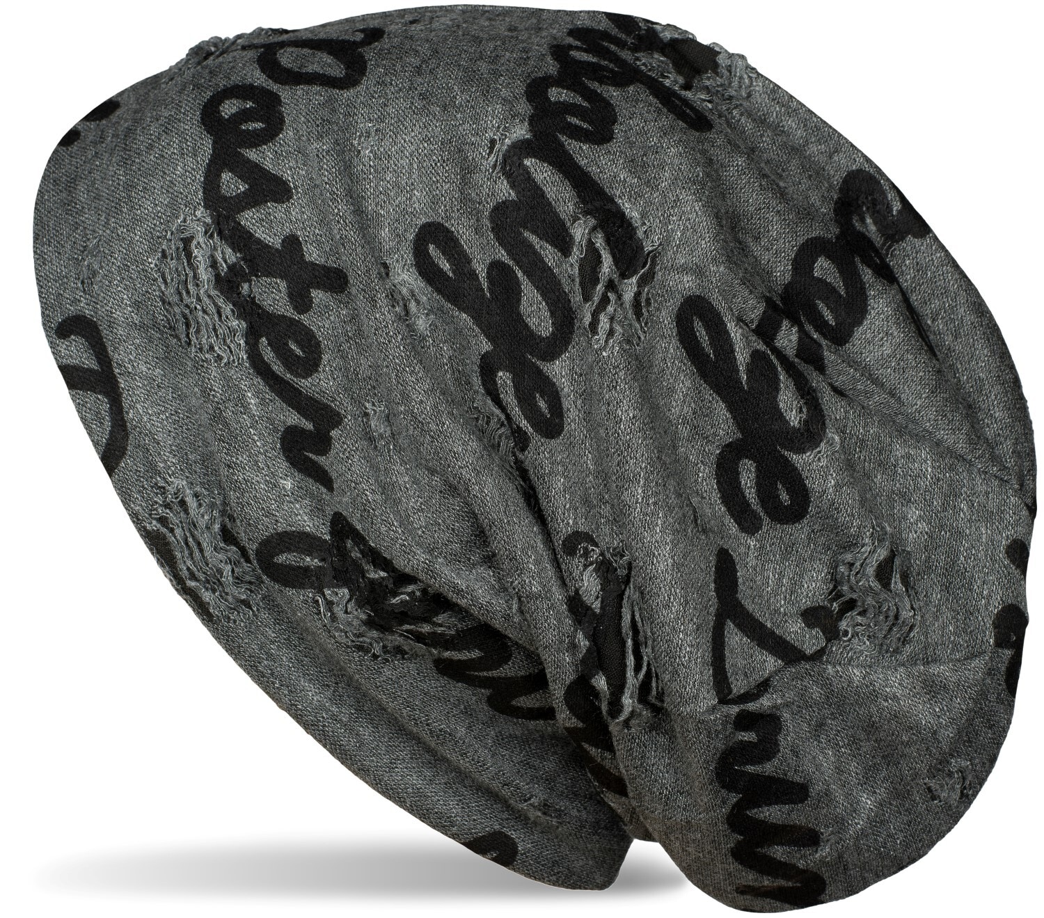 styleBREAKER Beanie »Beanie mit Sprüche Print und Rissen« 1 Stk.