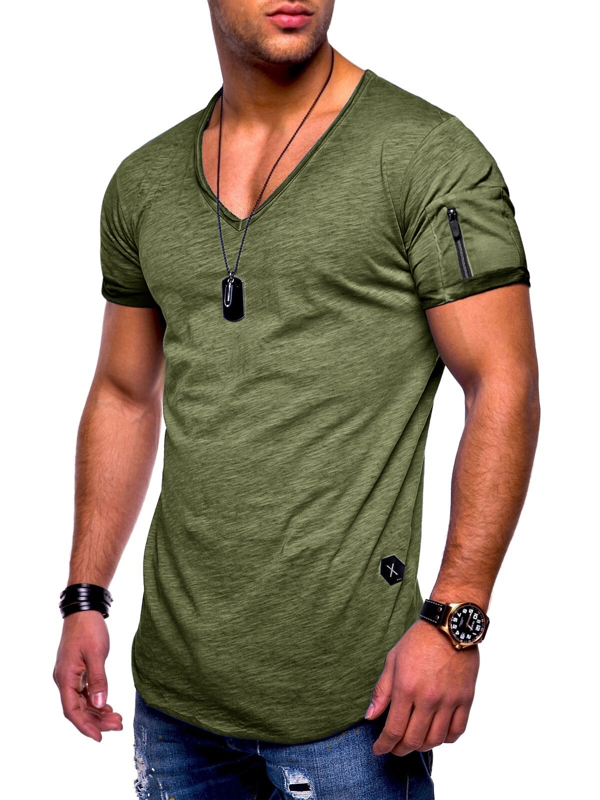 SOULSTAR T-Shirt »Kurzarm Oversize aus 100% Baumwolle mit V-Neck für Herren« Herren Basic Kurzarm V-Neck Oversized Shirt V-Ausschnitt Zipper