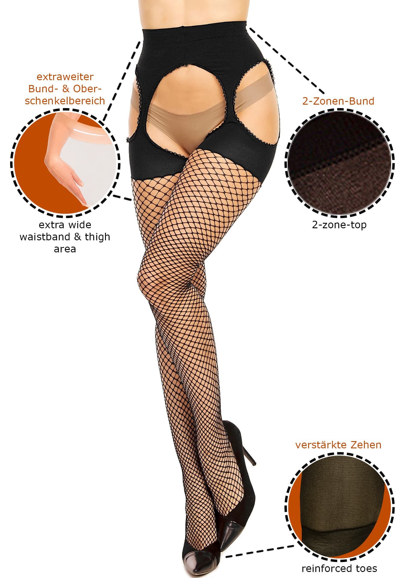 GLAMORY Netzstrumpfhose »Mesh Ouvert«, Plus Size, Ouvert