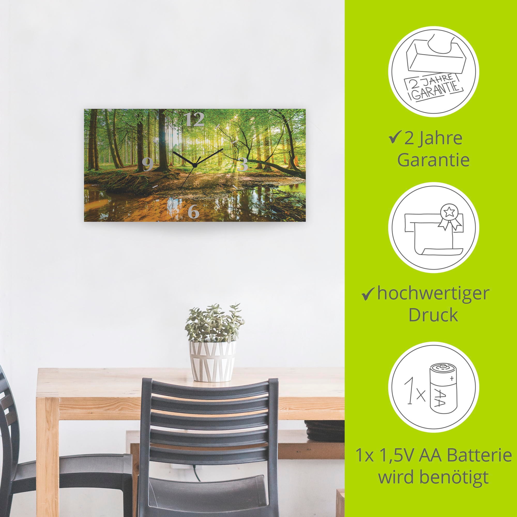 Artland Wanduhr »Wald mit Bach«, 3D Optik gebogen, mit Quarz- oder Funkuhrwerk, versch. Größen