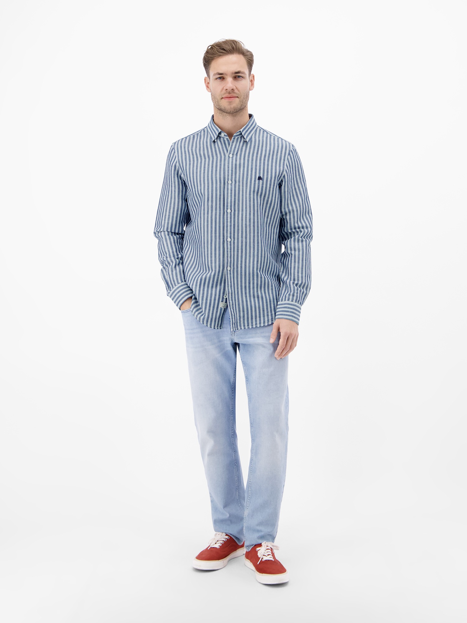 LERROS Leinenhemd »Gestreiftes Langarmhemd aus Leinen-Baumwoll-Mix« Gestreift, 55% Leinen, 45% Baumwolle, Button‑down, 2‑Knopf