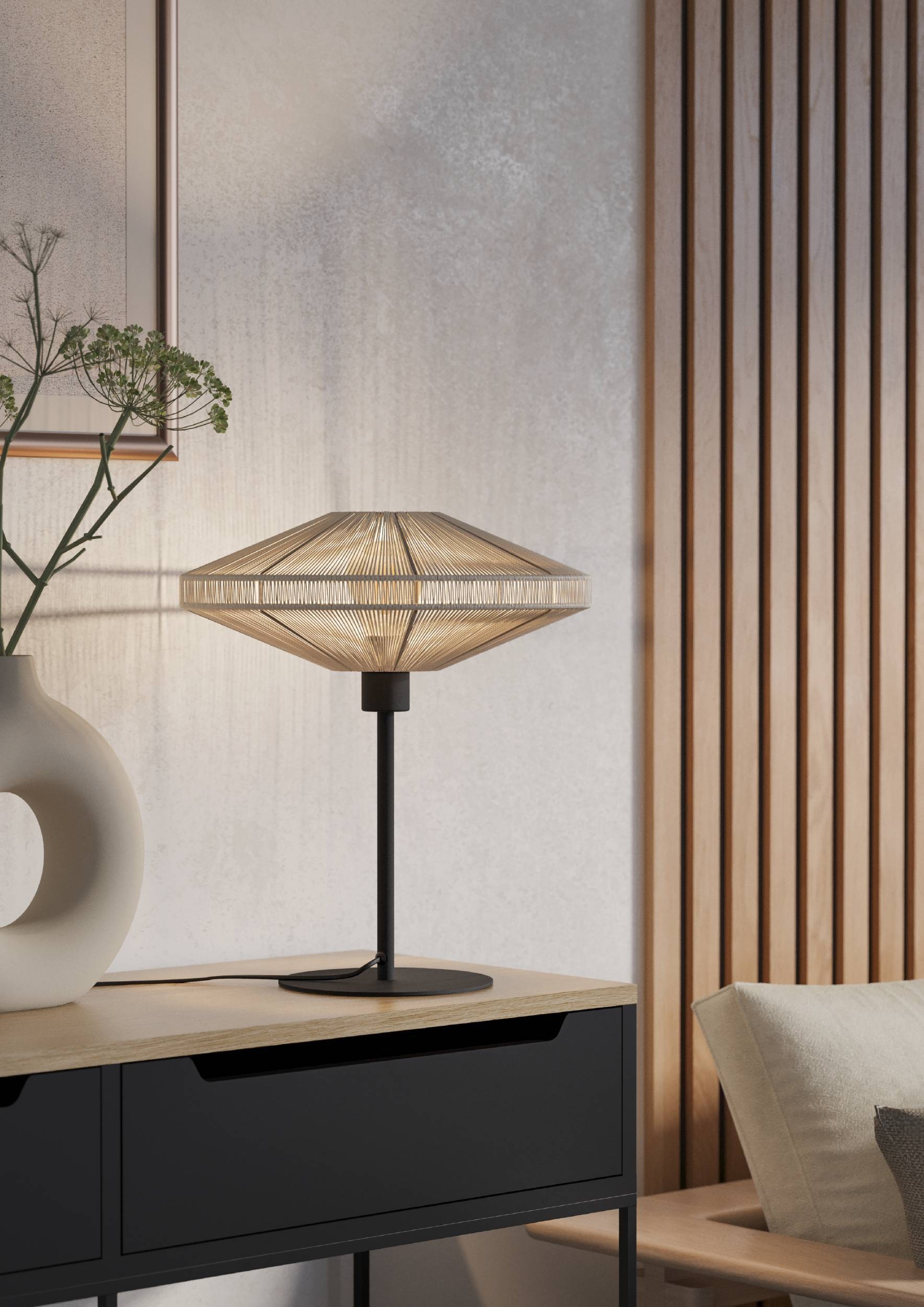 EGLO Tischleuchte »Midsumer Tischlampe, Japanisch, Metall und Textil, E27, Nachtischlampe« E27 1 Stk. Tischleuchte - H44 x Ø38 cm - schwarz - 1X40W exkl.