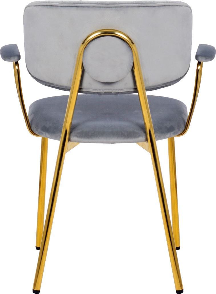 Kayoom Polsterstuhl »Stuhl Giselle 225 2er-Set, Gestell aus Edelstahl« (Set) 2 Stk.mit Armlehnen, goldenes Gestell aus Edelstahl, Samtbezug, Ziernähte