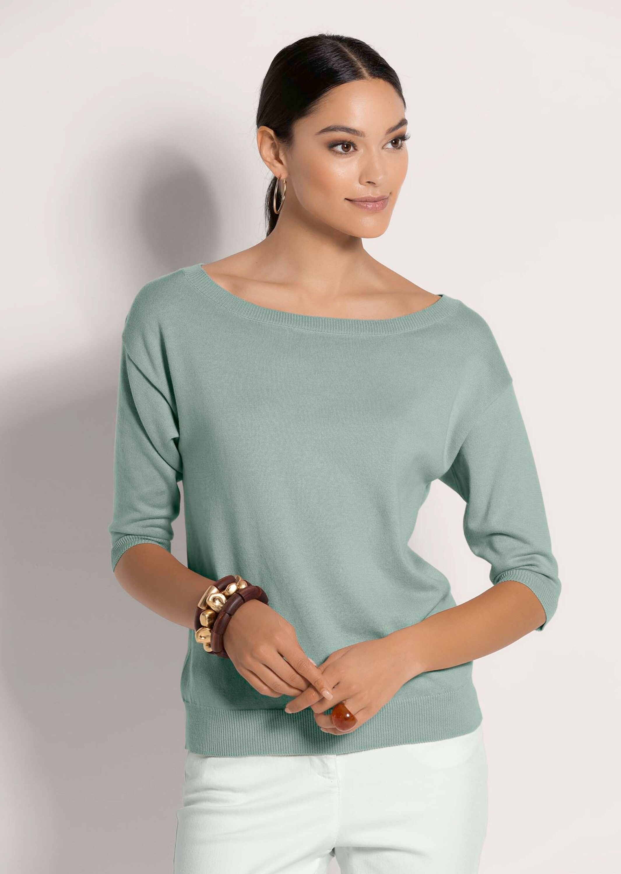 MADELEINE Longpullover »Strickpullover Sommerlicher Baumwollpullover mit 3/4-Ärmeln« Legere Kurzform