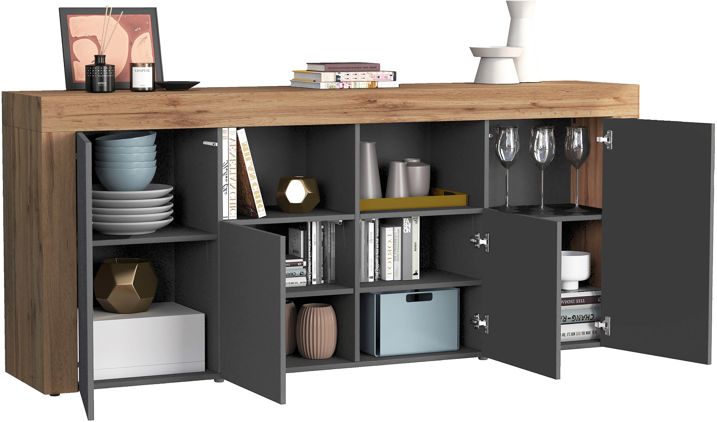 INOSIGN Sideboard »CHRONOS Breite 200 cm  mit 4 Türen, 2 offene und 8 geschlossene Fächer« 1 Stk. tlg. Sideboard,Kommode, Schrank, Grifflos mit Push to Open, Made in Italy