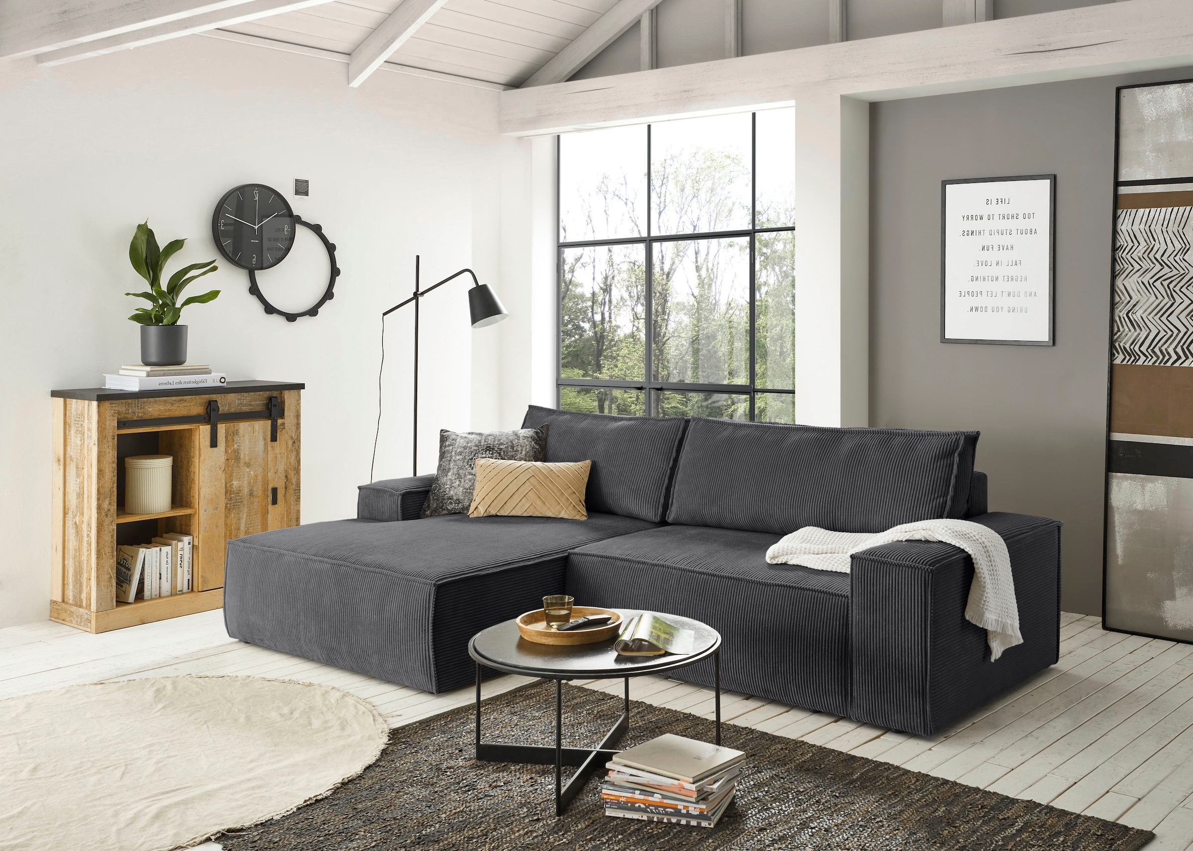 Home affaire Ecksofa »SHERWOOD L-Form, 267 cm - OTTO. Verlässliche Qualität.« Schlaffunktion mit Bettkasten (210x136 cm), Cord, Vintage, Samtvelours