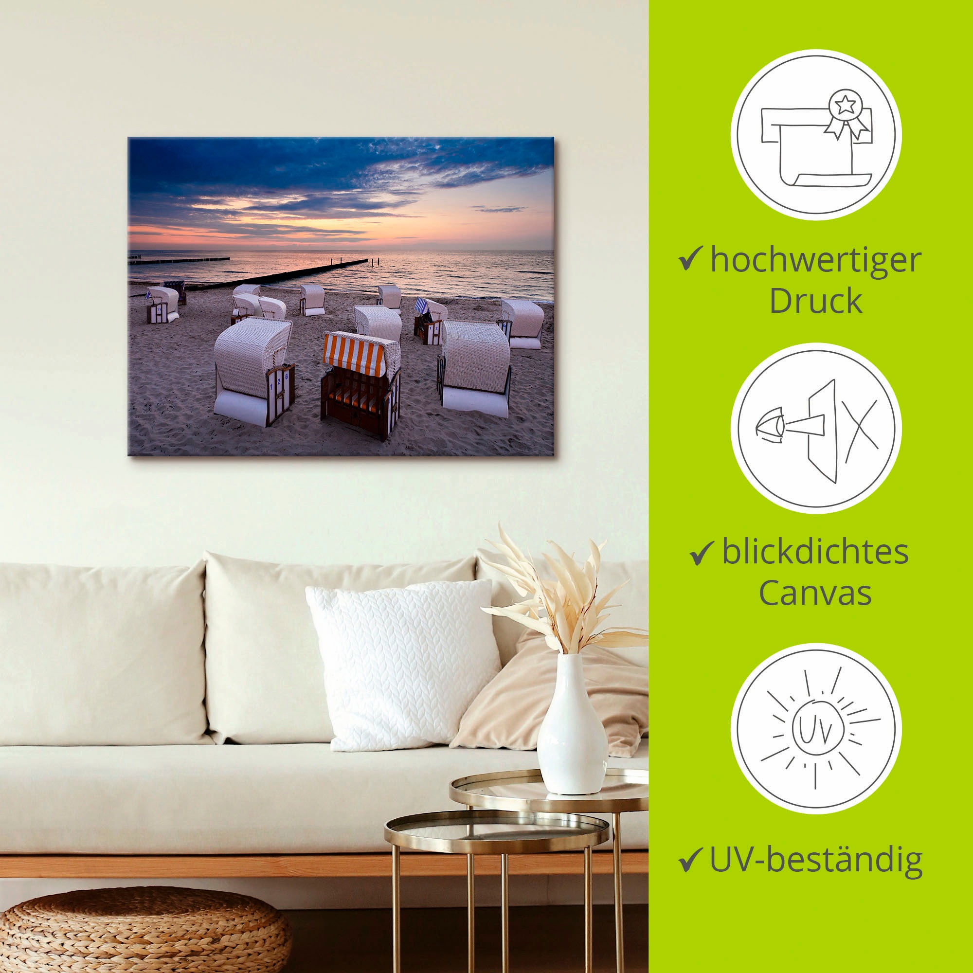Artland Leinwandbild »Strandkörbe an der Ostsee«, Strand, (1 St.), auf Keilrahmen gespannt
