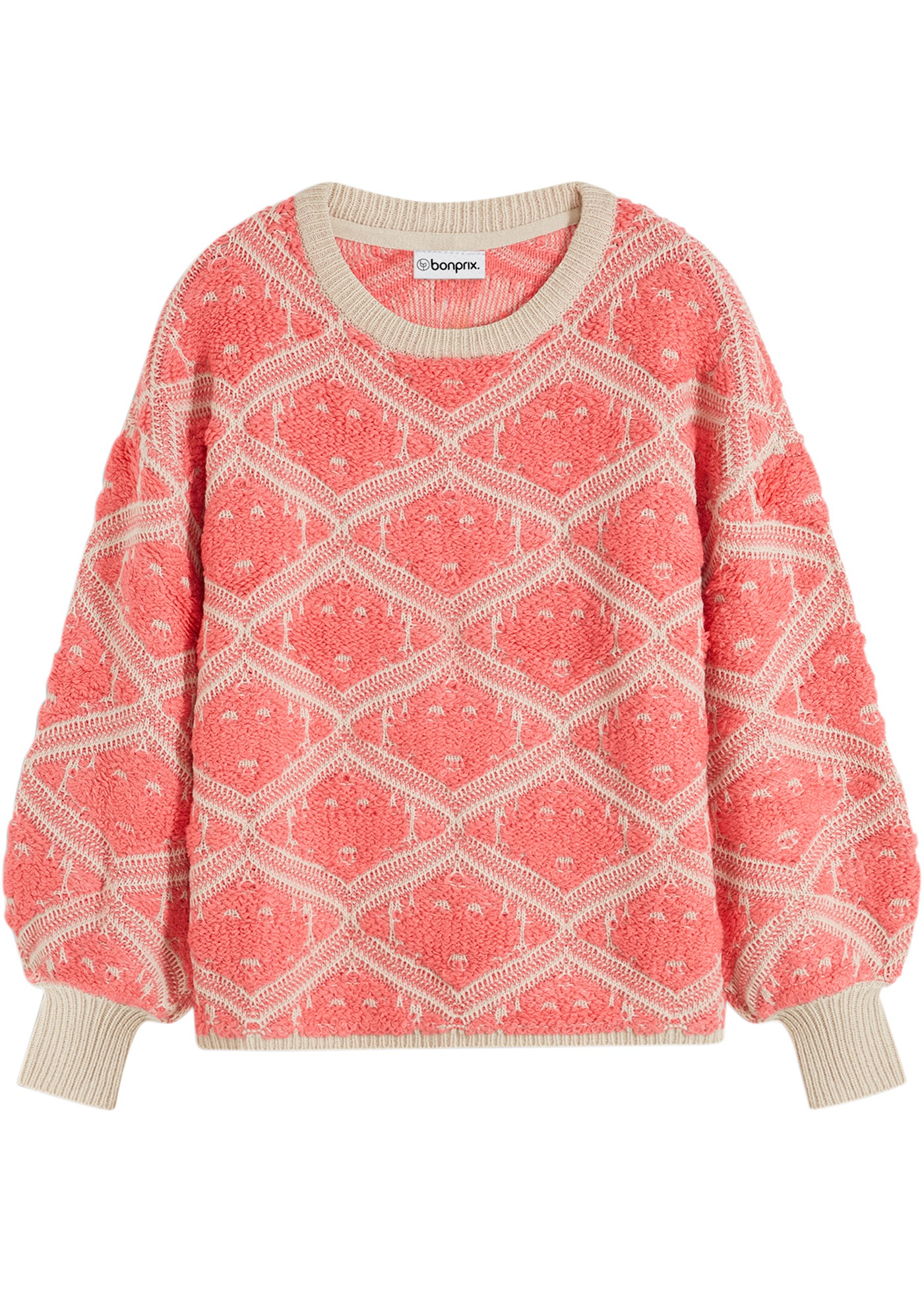bonprix Strickpullover mit Rundhalsausschnitt, mit Jacquard-Muster, Langarm