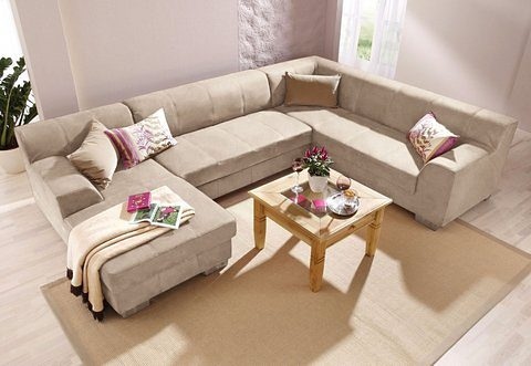 Home affaire Wohnlandschaft »Falk klare Linien, zeitlos und komfortabel, U-Form« mit Federkern und wahlweise mit Bettfunktion