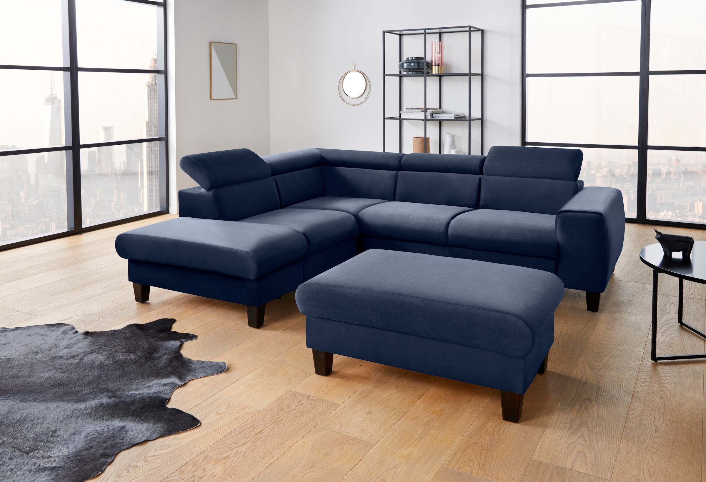 COTTA Polstergarnitur »Morven L-Form«, (Set), Set bestehend aus: Ecksofa mit Kopfteilverstellung & Hocker