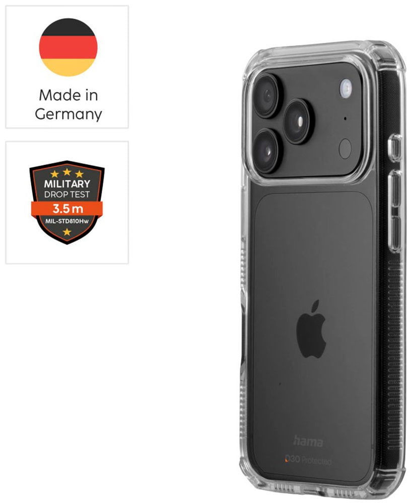 Hama Smartphone-Hülle »Handyhülle D3O für Apple iPhone 17 Pro und 18 Pro« Apple iPhone 17 Pro D3O-Technologie, Fallschutz, Kratzschutz, Anti-Vergilbung