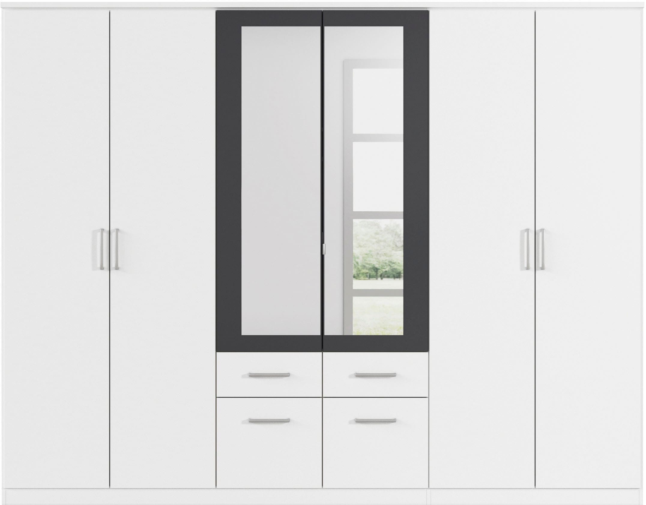 rauch Kleiderschrank »Drehtürenschrank Schrank Garderobe BURANO« mit Schubladen und Spiegelumrandung in Farbabsetzung MADE IN GERMANY