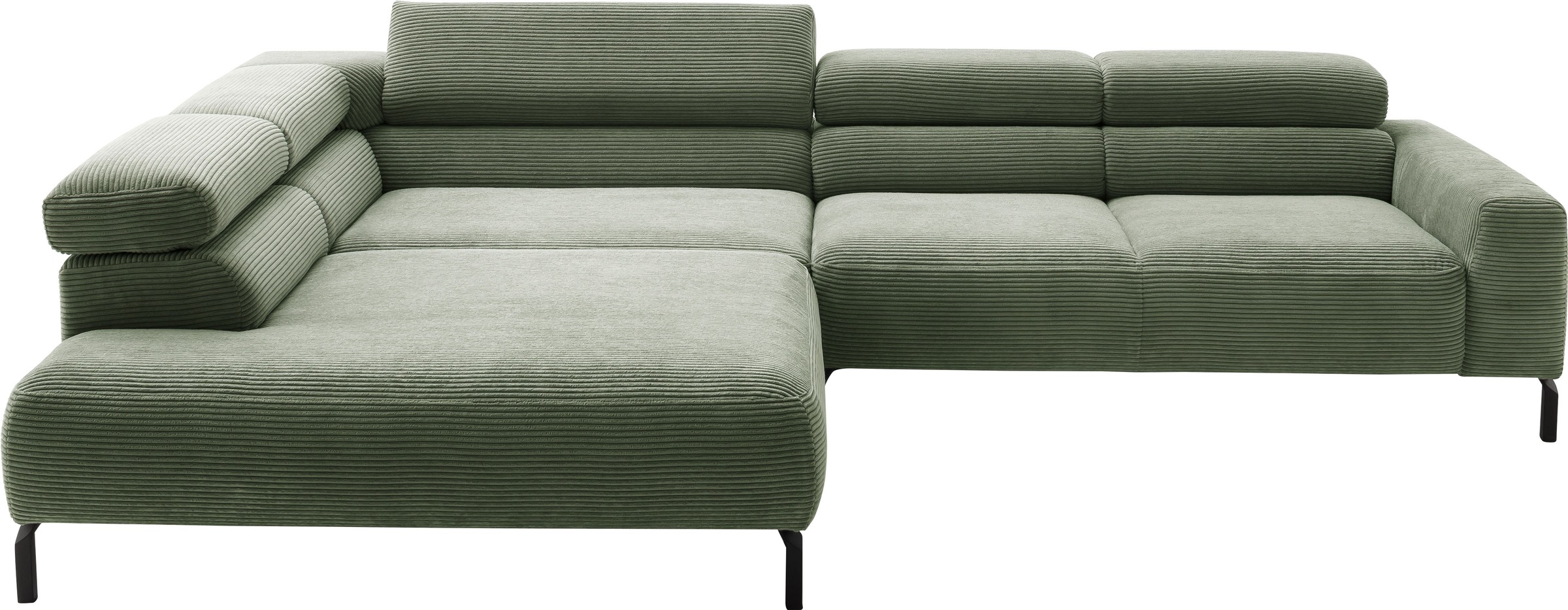 Places of Style Ecksofa »Antonelli, L-Form, inkl. Kopfteilverstellung, Breite 312 cm«, mit elektrischer Sitztiefenverstellung, in Cord, oliv