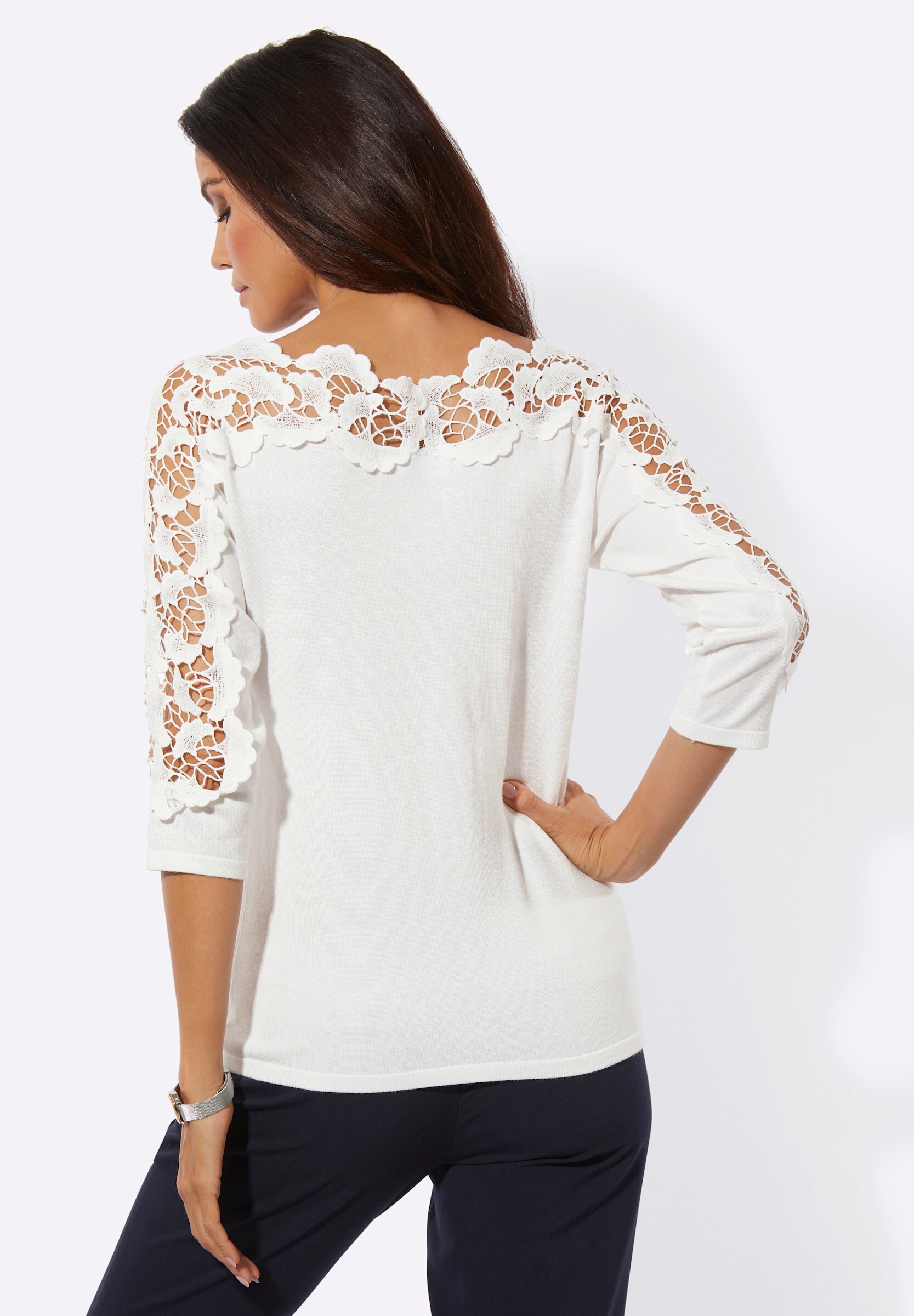 creation L Strickpullover »Pullover 3/4 Arm-Pullover mit Spitzenverzierung«