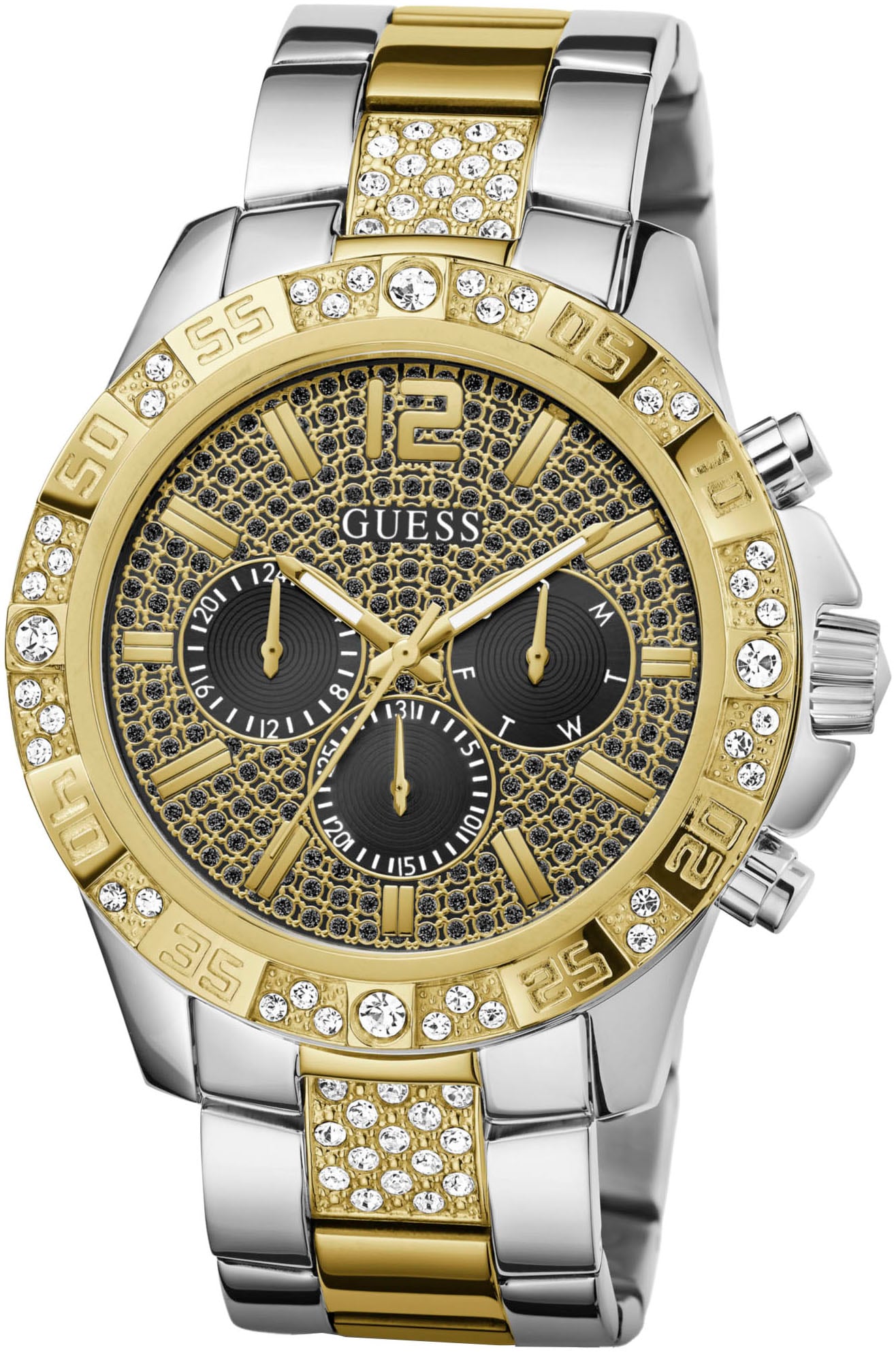 Guess Multifunktionsuhr »MAJESTIC« Quarzuhr, Armbanduhr, Herren, Datum, 12/24-Std.-Anzeige,Kristallsteine