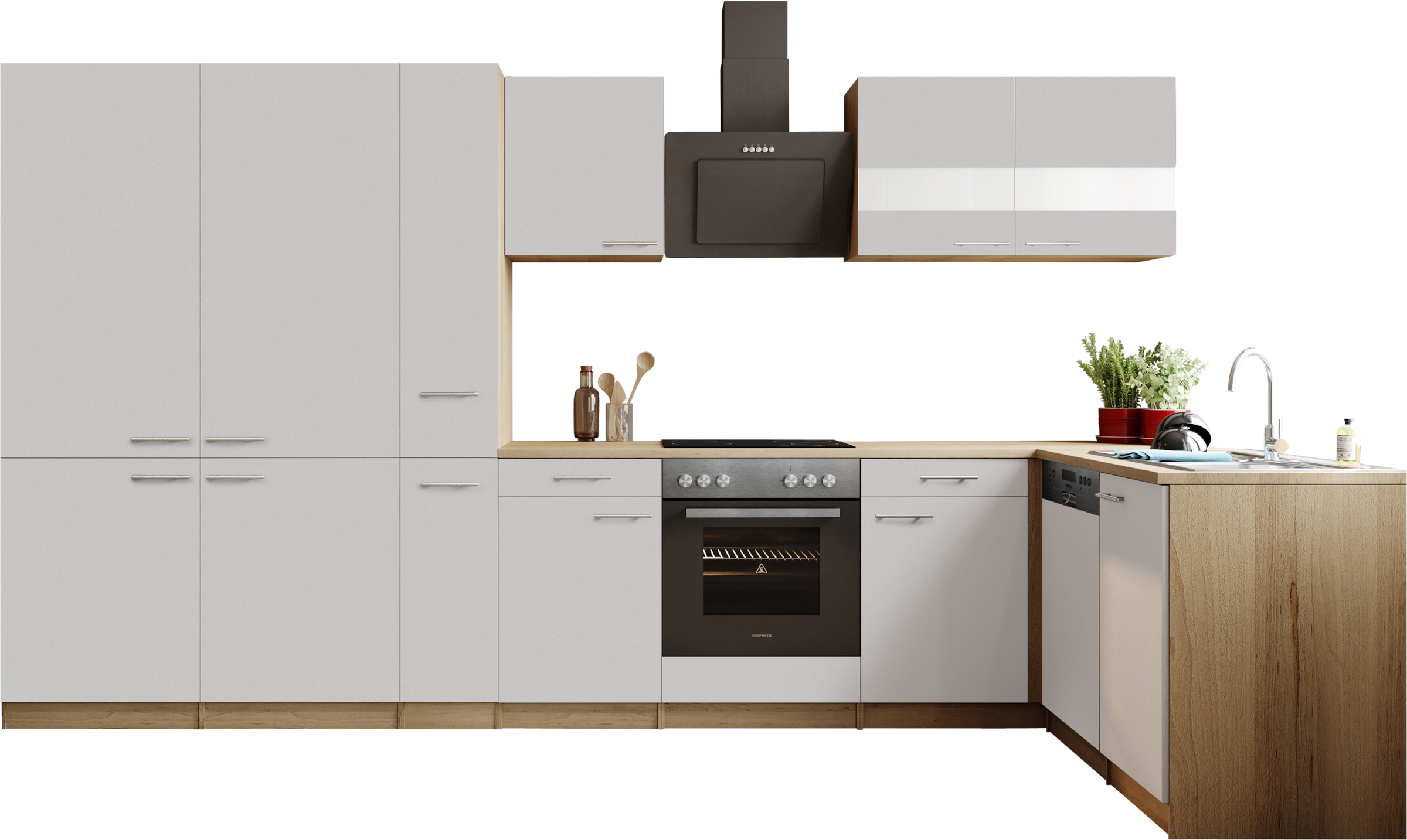 RESPEKTA Winkelküche »Merle« Winkelküche Merle, Breite 340 cm, Soft Close, French-Door-Design