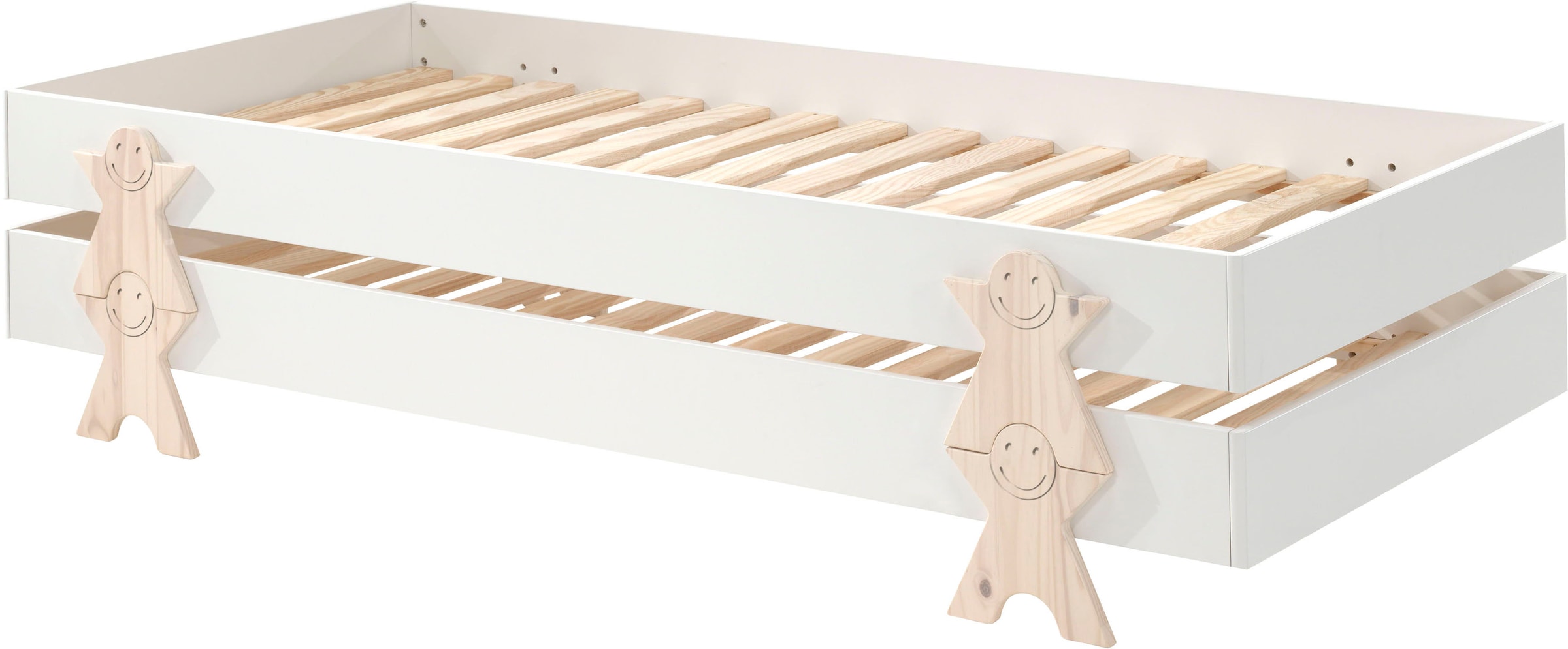 Vipack Kinderbett »Modulo, stapelbares Einzelbett, inkl. Rolllattenrost, 2 Farben«, (B/H/T ca. 203,6x93,8x48cm, Fuß Smile massiv, Bettseiten MDF lackiert), Liegefläche 90/200 cm, einzeln oder als 2-er Set erhältlich