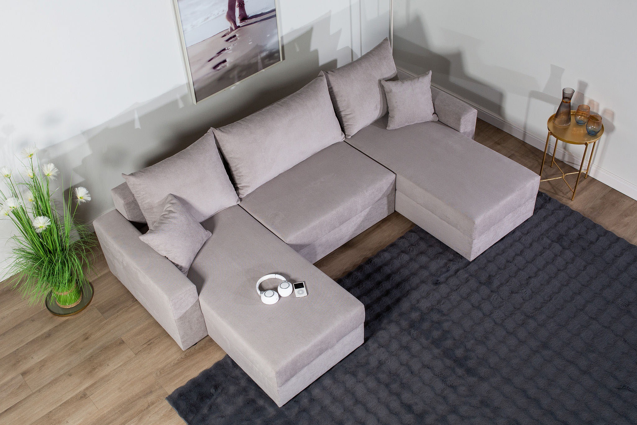 COLLECTION AB Wohnlandschaft »Pico U-Form, Breite 252, mit Schlaffunktion, Bettkasten & Zierkissen«, Wohnlandschaft,2 X Ottomane,Polyätherschaum Polsterung